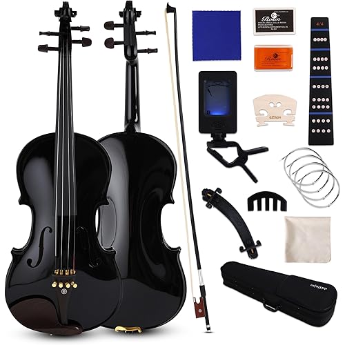Violin 4/4 Full Size, Beginner Violin For Kids,Students,Adults,Fiddle Set with Hard Case,Bow,Rosin,Shoulder Rest,Tuner,Extra Strings,Bridge,Fingerboard Stickers