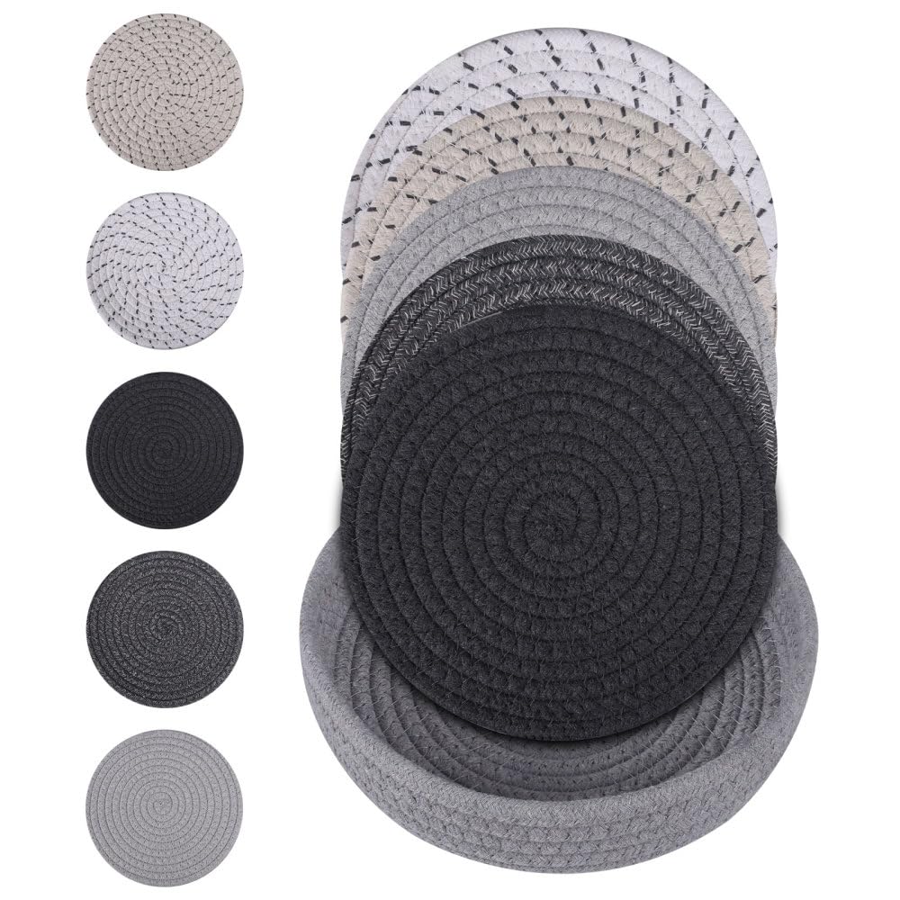 Bdkmms Mix-1 Hot Dishes Trivets, Thick Heat Resistant Large Coaster Cotton Round Woven Placemats For Kitchen Countertops Table Home