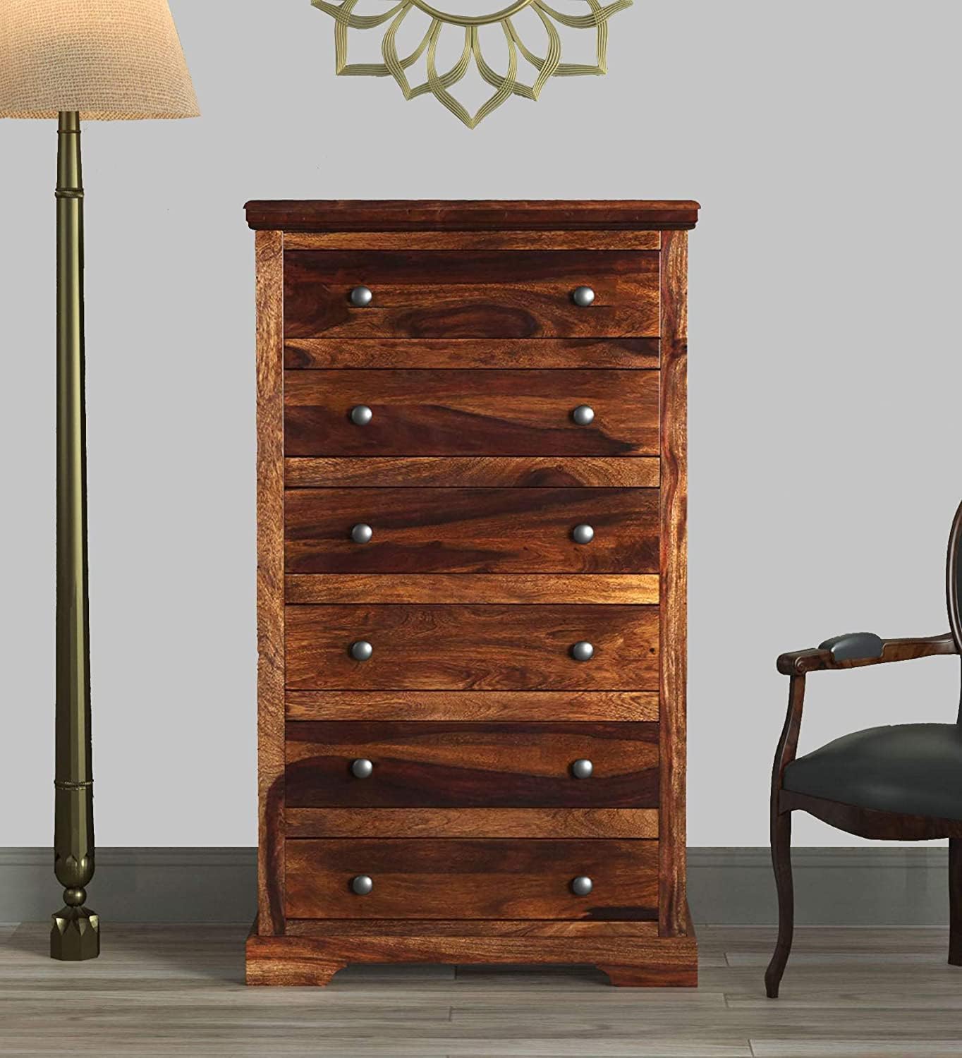 Sheesham Wood Chest of Drawers for Bedroom, Solid Wood Tall 6 Drawer Storage Dresser, Rosewood Provincial Teak Finish Wooden Cabinet Organizer for Home Living Room Furniture-picture-40