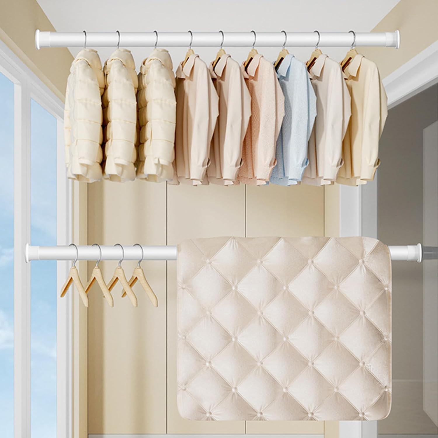 No Drilling Adjustable Tension Rods 35 To 220 Cm Spring Curtain Rod Non Slip Tension Rods 1pcs For Windows Of Curtain Window Closet Kitchen Wardrobe(Size:70-120cm,Color:Black)