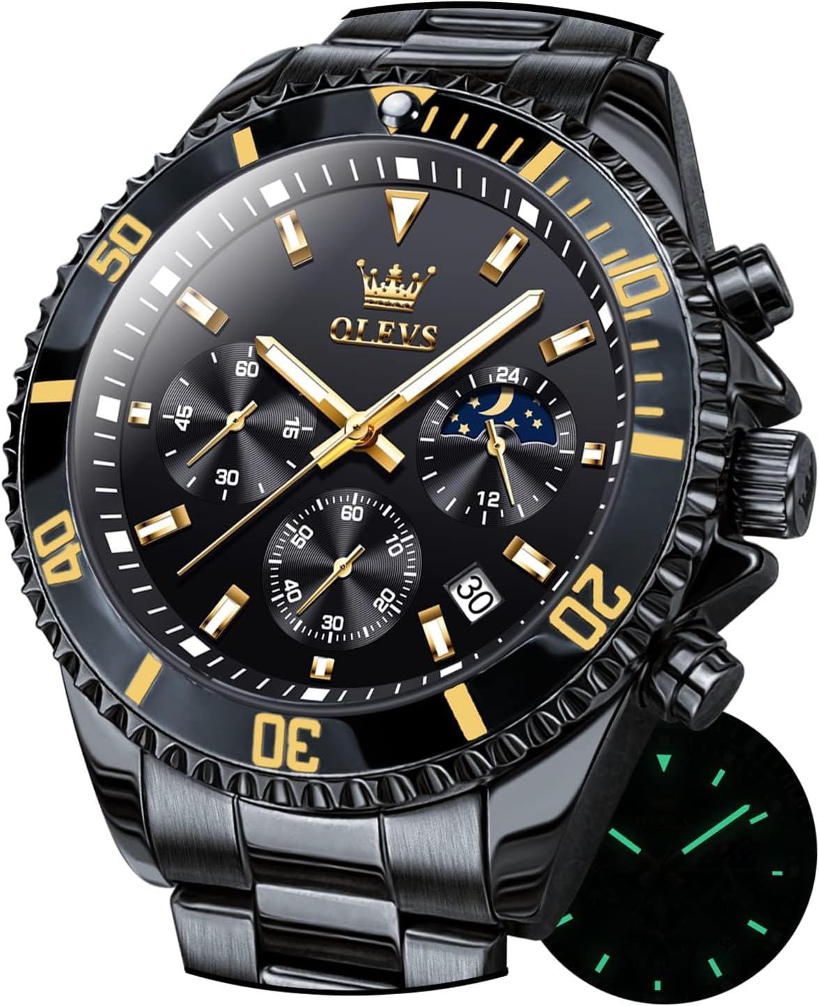 OLEVS Watch for Men Stainless Steel Analog Quartz Chronograph Moon Phase Watch Waterproof Date Luminous Wrist Male Watches,Gift for Men - Image 8