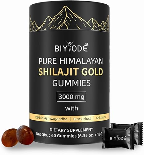 Gomitas Pure Himalayan Shilajit - Suplemento diario natural con Ashwagandha - 60 gomitas - Sin OMG y sin azúcar