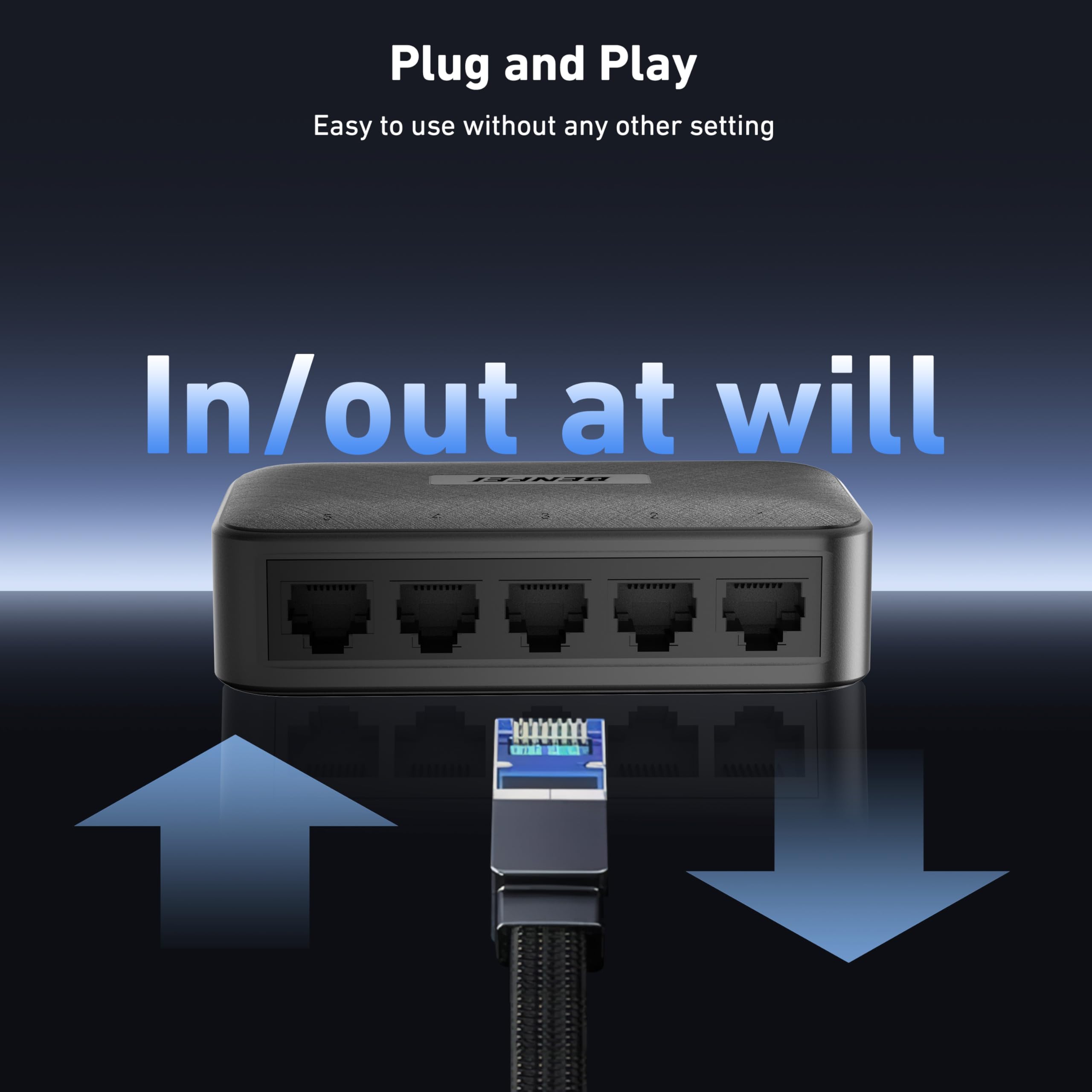 BENFEI 5-Port Gigabit Ethernet Switch, Wall Mount & Desktop Network Switch Hub, Ethernet Splitter, Plug & Play, Unmanaged, Compact, with LED, Fanless Quiet (for Router, NAS, Laptop, Gaming) - 4