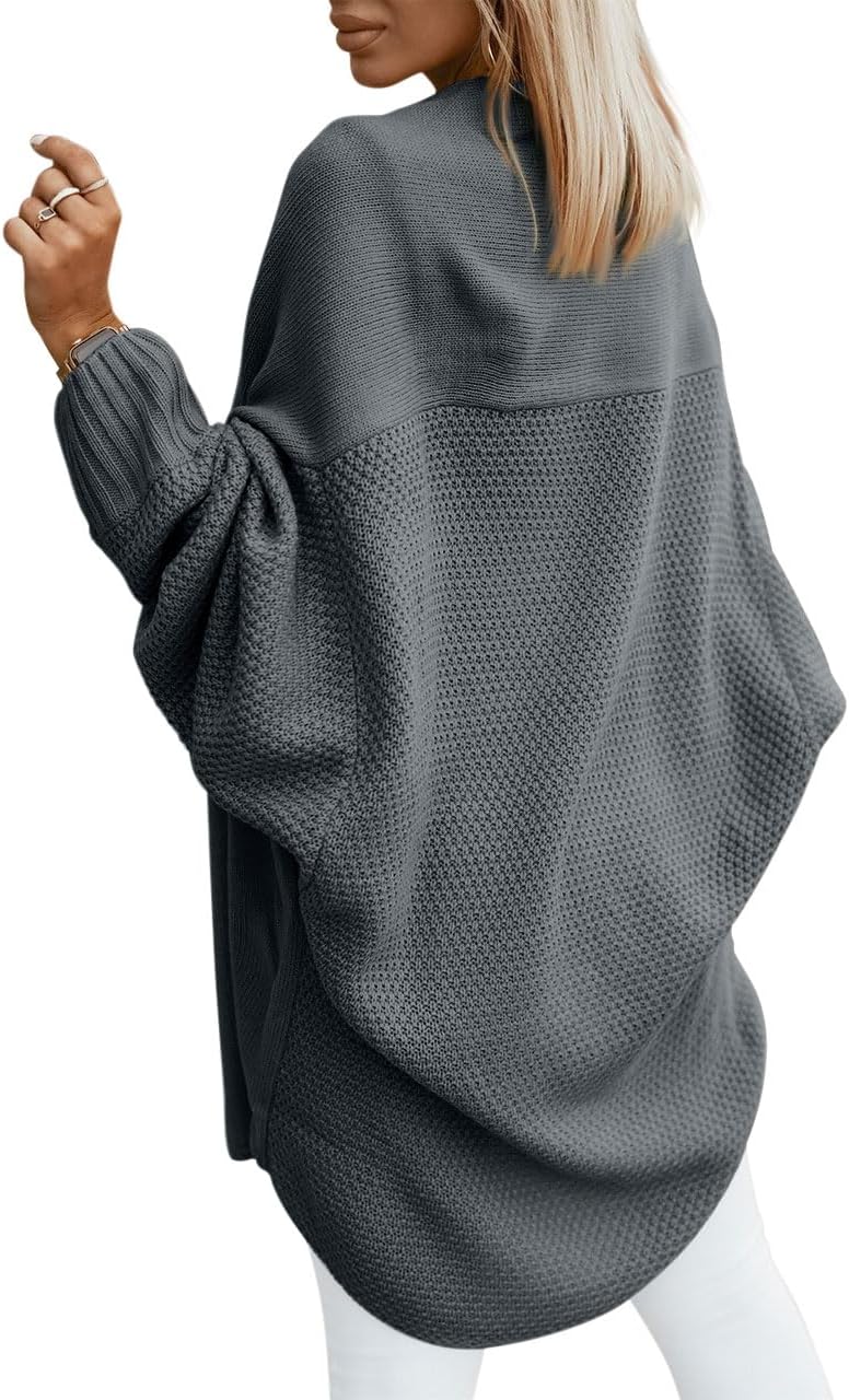 Miladusa Oversized Cardigans for Women Fall 2025 Trendy Open Front Batwing Sleeve Long Cardigan Sweaters - Image 3