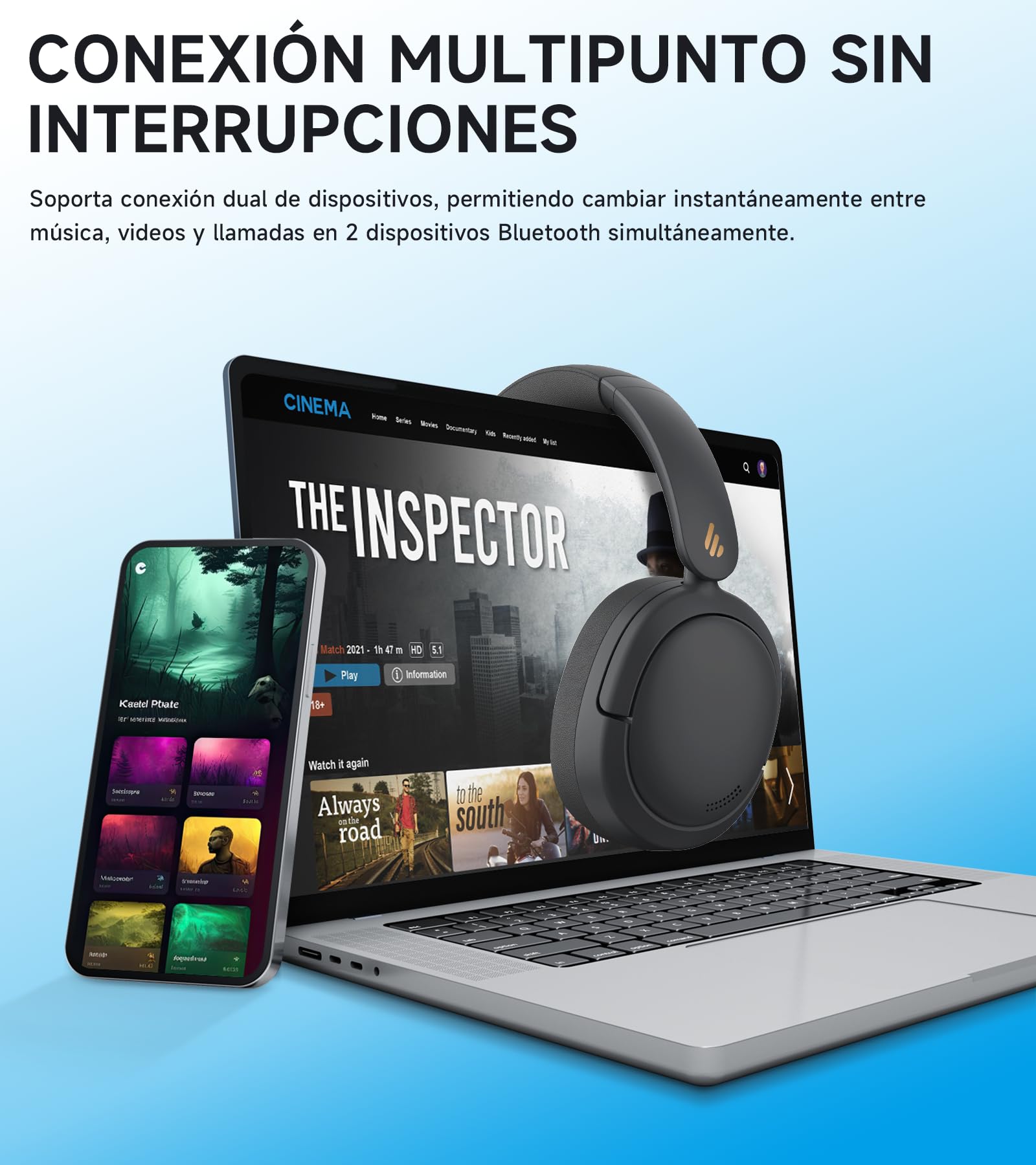 Edifier W800BT Pro Auriculares con Cancelación Activa del Ruido Híbridos, Bluetooth 5.4, Audio Hi-Res, Reducción del Ruido de Las Llamadas AI, 45 Horas de Autonomía, Carga Rápida, Plegable - Negro