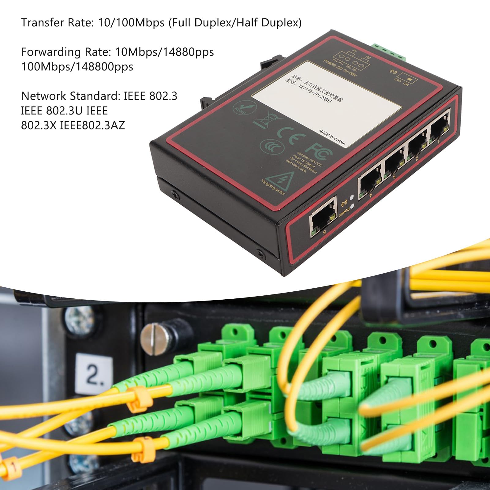 Cocoarm Przemysłowy Przełącznik Ethernet 5 Portów, Szyna DIN, Niezarządzany