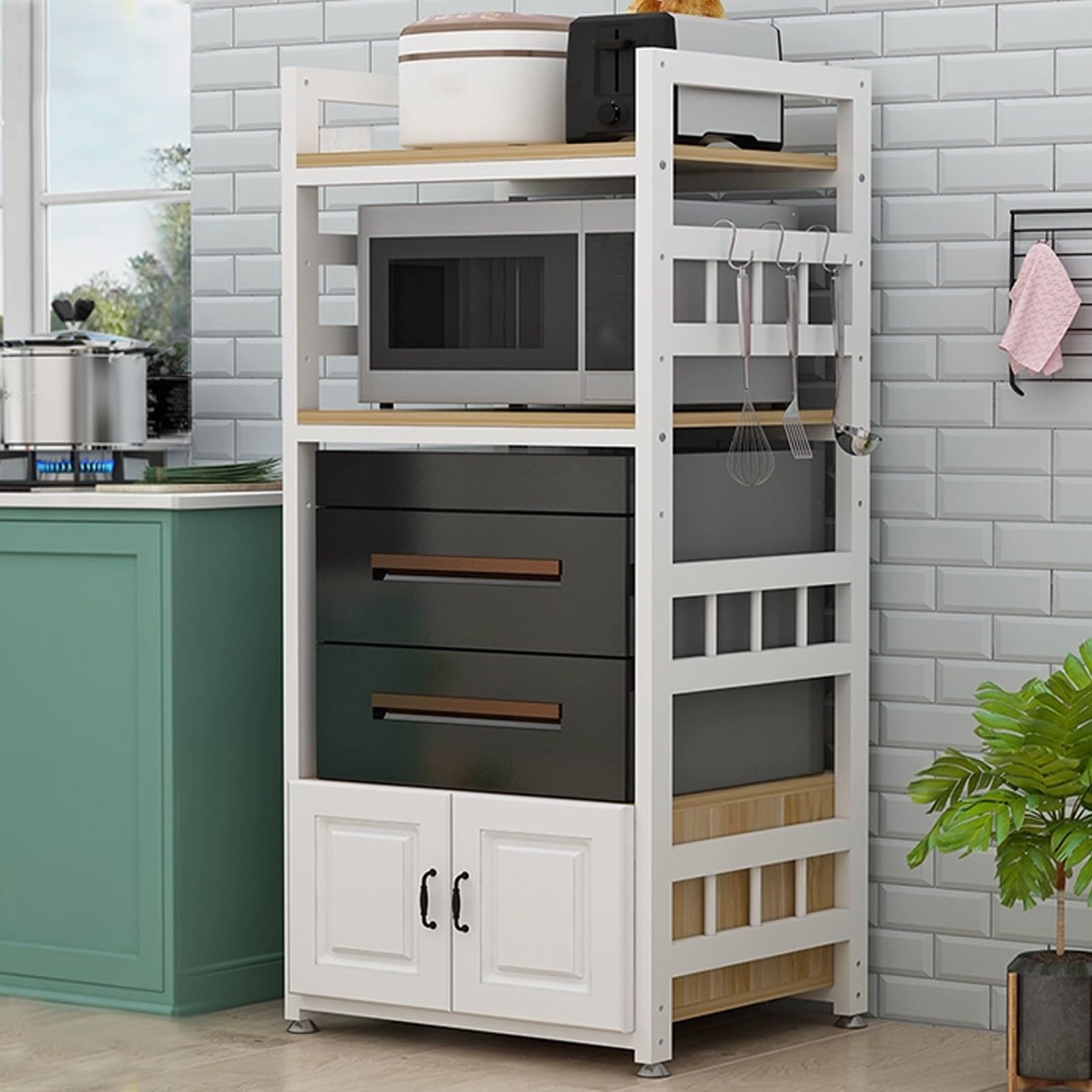 Armadio da cucina a microonde con ante multifunzione, per elettrodomestici da cucina, piatti e uten, salvaspazio, per la casa