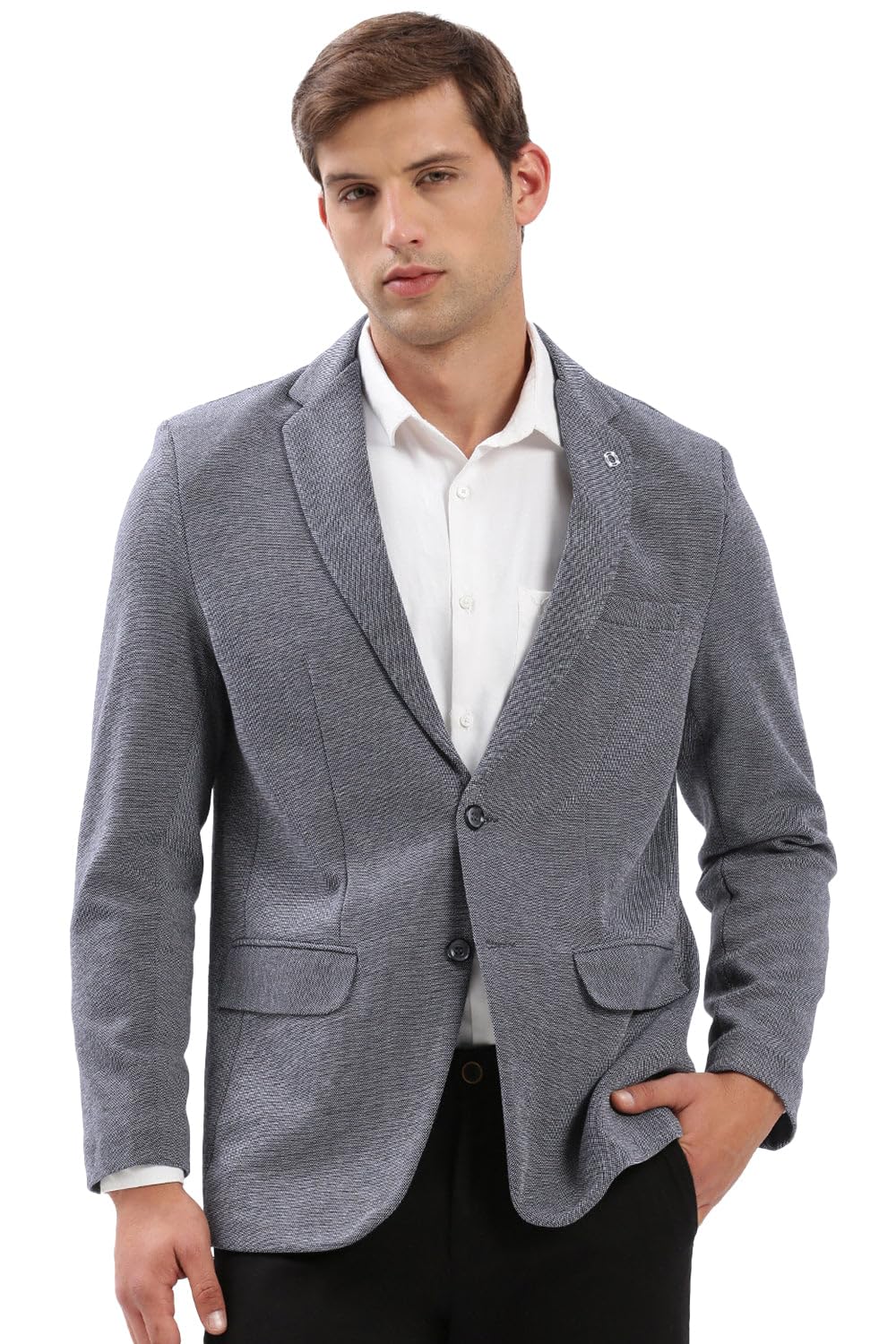 showoffff Men's Notched Lapel Solid Blue Single-Breasted Blazer-EX-3021A_Blue-picture-26