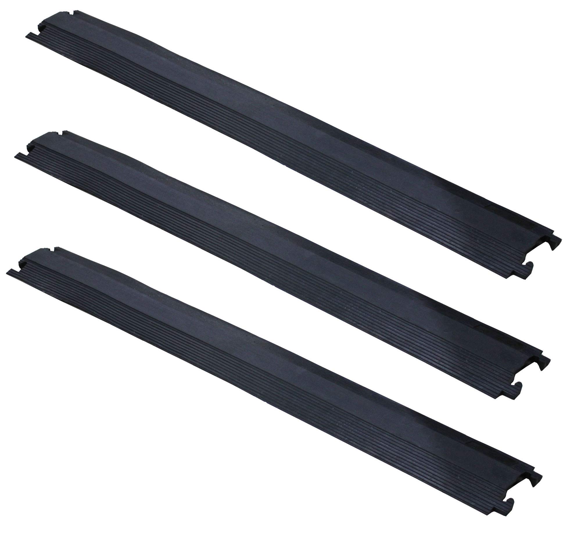 ADO - Pasacable de goma para suelo protección de Cables eléctricos de 1 vía 102x13cm. protector de cables/pasacables de goma flexible para colocar en el suelo (3- Pasacables negros)