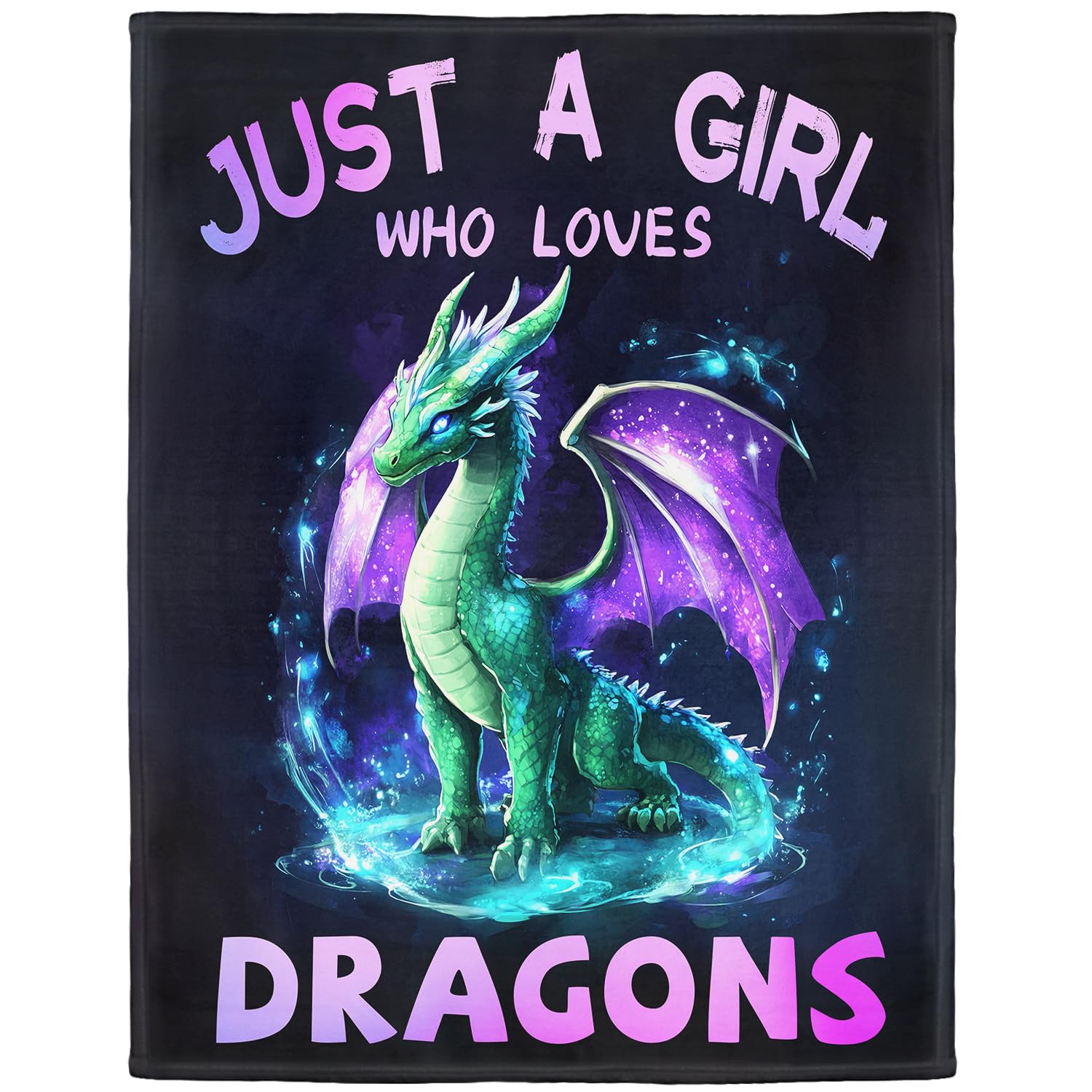 YISUMEI Dragon Fleece Throw Blanket, Just A Girl Who Loves Dragons Design, Gift for Girls Women Kids, 150 x 200 cm, Black