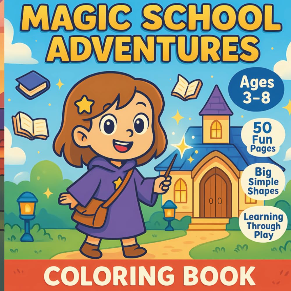 Magic School Adventures Coloring Book for Kids Ages 3–8: Easy Magic-Themed Coloring Pages for Toddlers and Kids | Early Learning, Creativity & Confidence Building