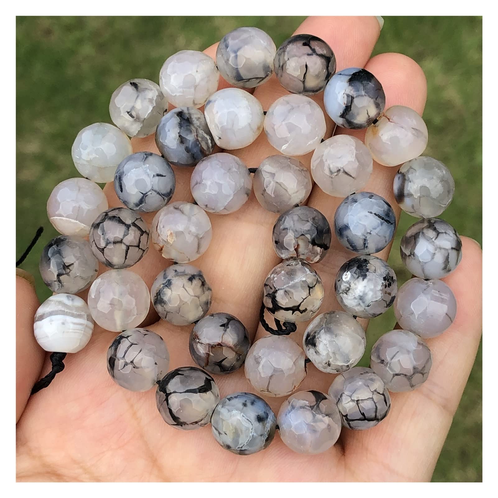 LYVQZPWLRpiedras preciosas de piedra natural, Cuentas de ágata con vetas de dragón blancas facetadas de piedra natural, cuentas espaciadoras sueltas for hacer joyas, collares y pulseras, 15" Z923(6mm