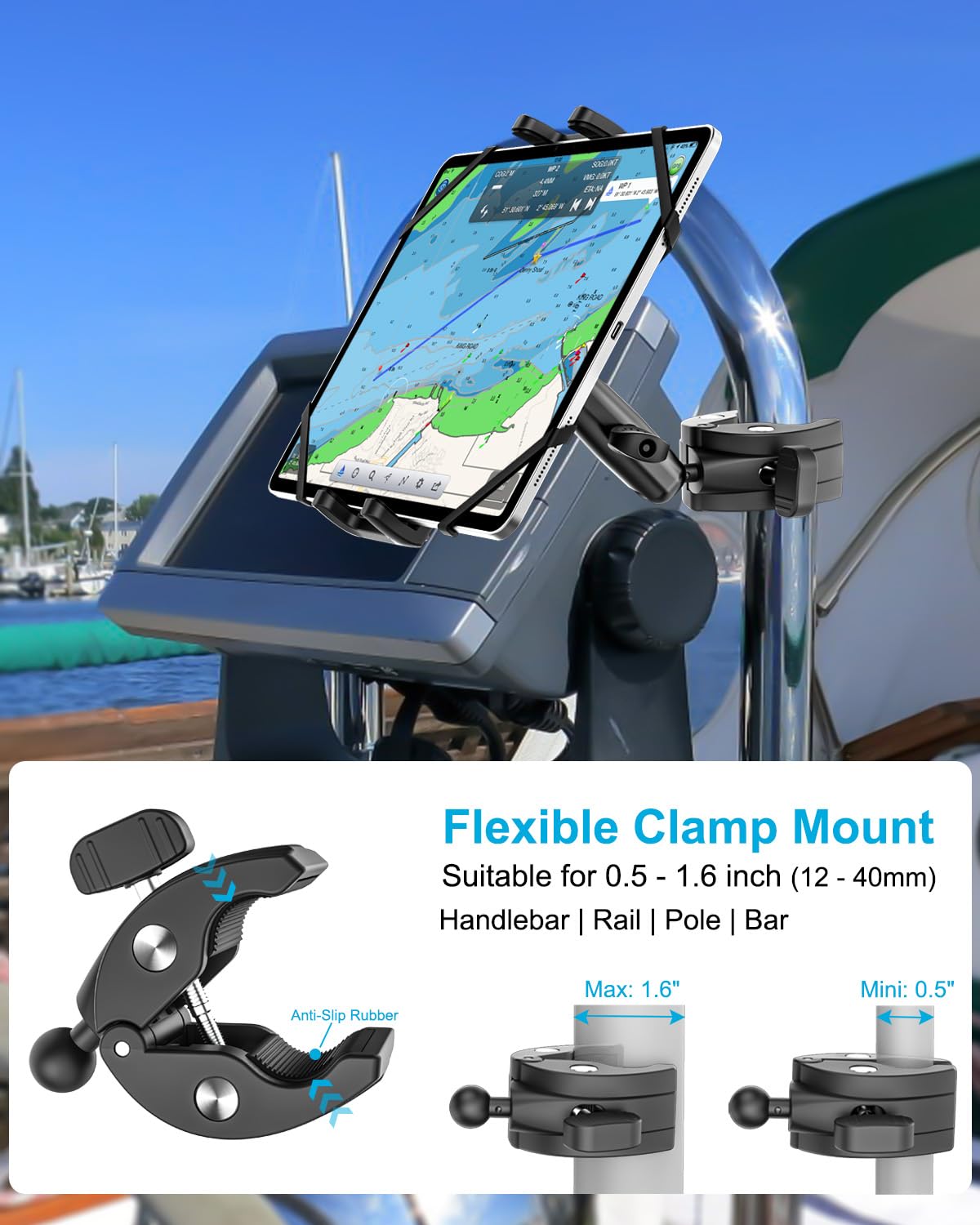 Supporto Tablet per Barca, Metallo Braccio Porta Tablet Barca per iPad Pro 13 12.9 11 9.7, iPad 11", iPad Air Mini, Galaxy Tab S A, Tab M10 M11, iPhone, 4~13" Tablets & Telefono