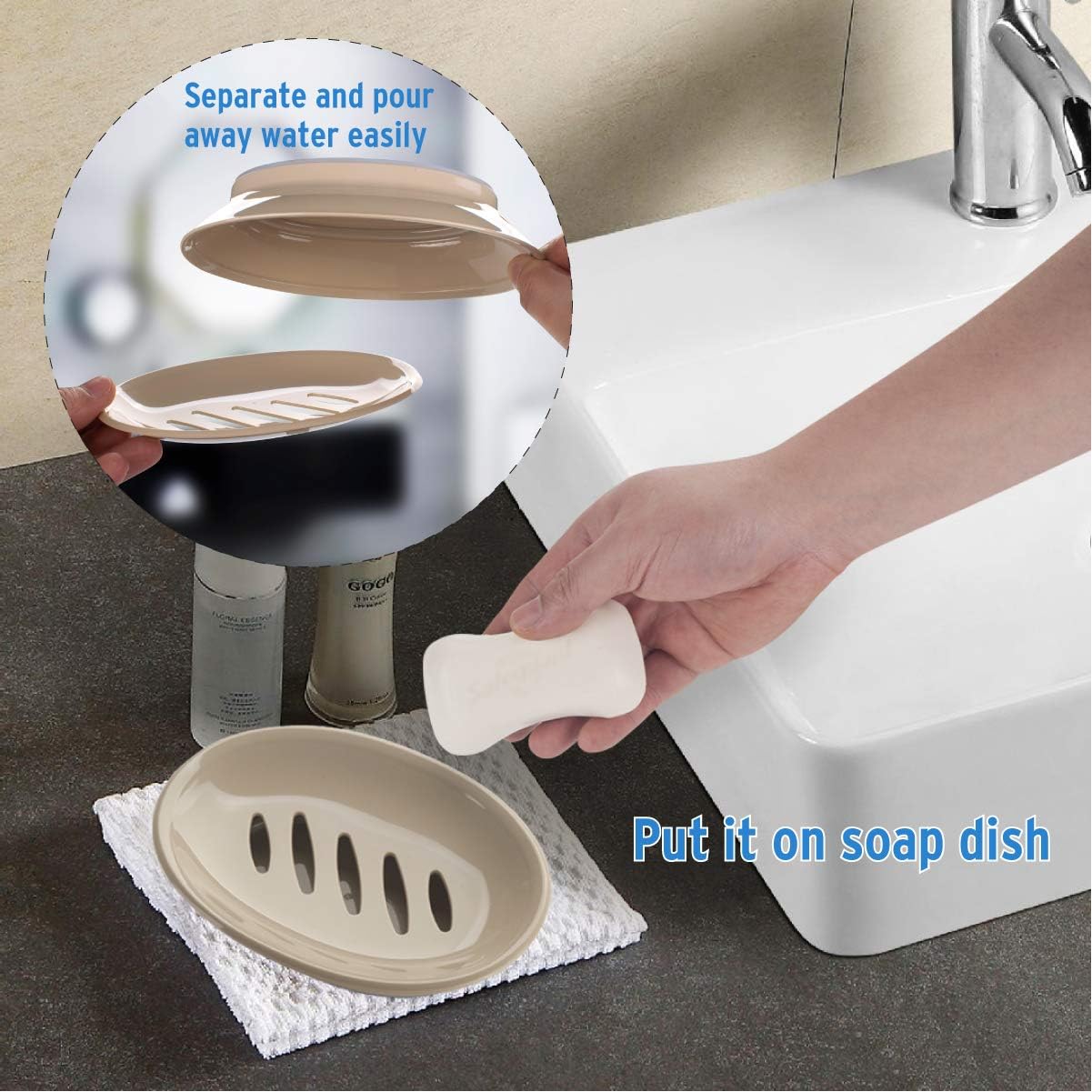 AmazerBath 2 Pack Plastic Soap Dish Bar Soap Holder Shower, Bathroom, Kitchen - Khaki