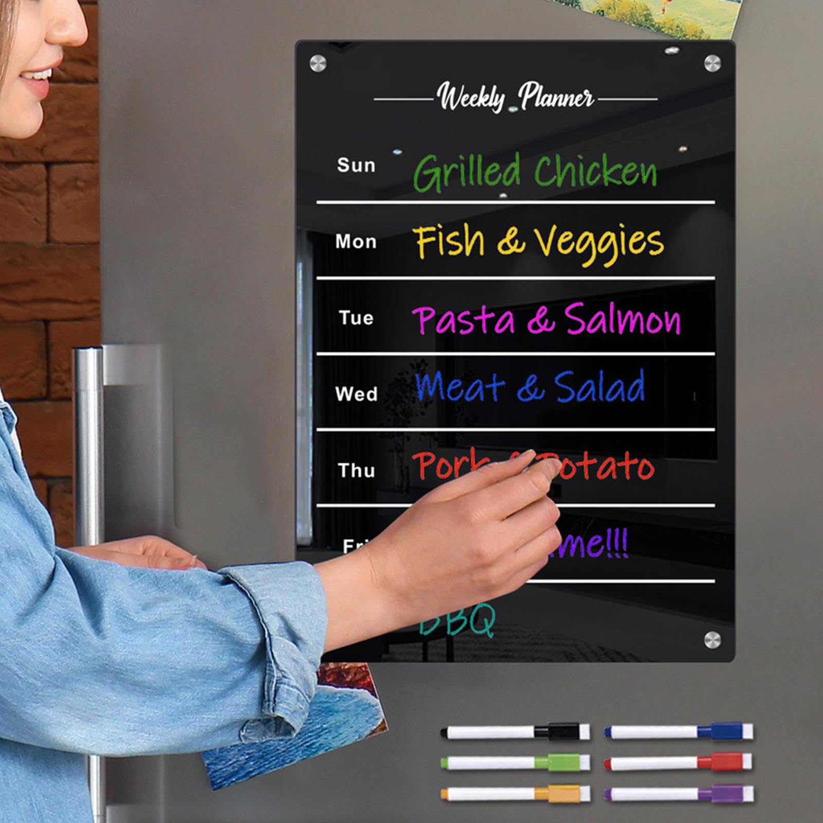 Planner Settimanale Magnetico Per Frigorifero - Lavagna Cancellabile | Menu E Spesa | 28x21cm - Foto 9