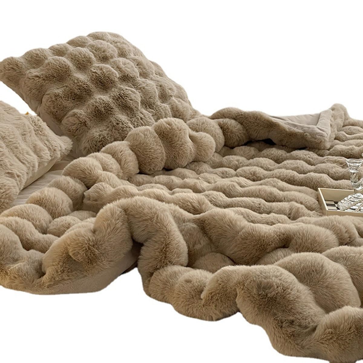 Faux Kaninchen Pelz Decke - Winter Weich Warm Blase Kunstpelz für Bett Sofa Casual Bettdecke (Kamel, 200×230CM)