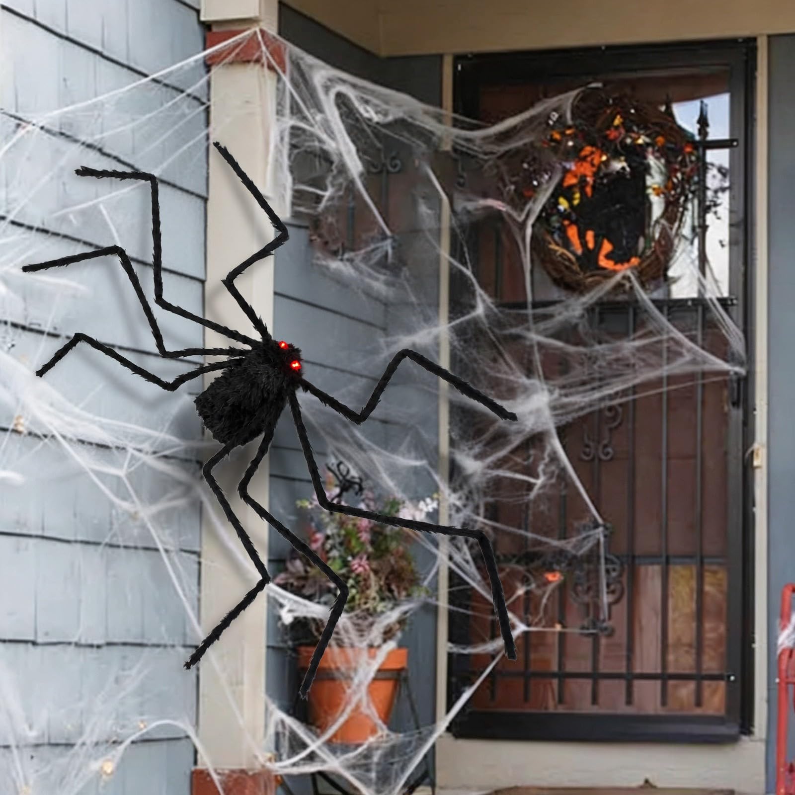 Halloween-Spinne Dekoration Schwarz mit Roten Augen 150 cm，Schwarz-2pcs | Gruselig & Realistisch, Innen- & Außenbereich, Biegbare Beine, Für Partys & Streiche, Überlebensgroß 80 cm hoch