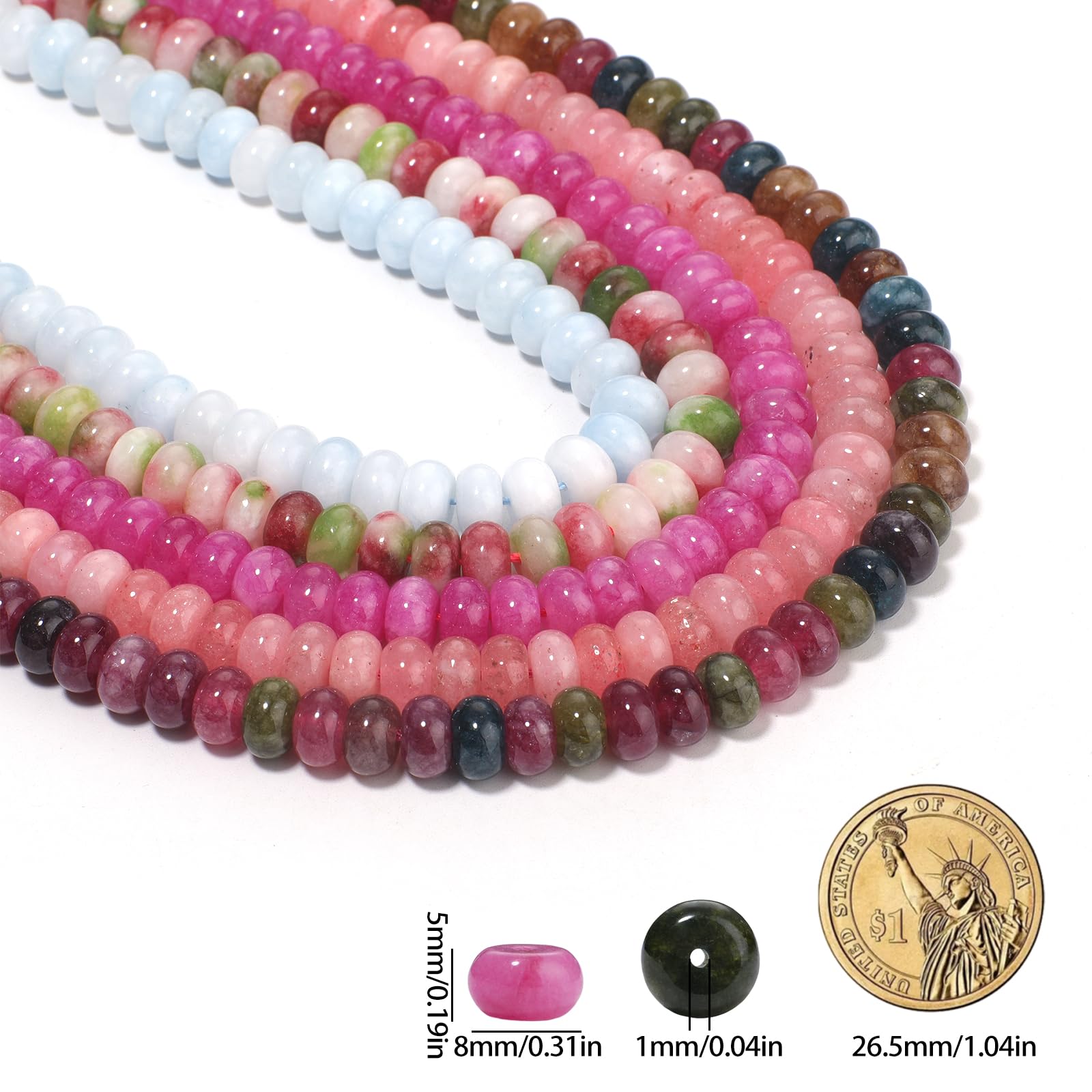 Songxi Naturstein-Rondelle-Perlen, 5 x 8 mm, rund, lose Abakus-Perlen für Schmuckherstellung, Edelstein für Armband, Halskette, Ohrringe, Kunst und Handwerk, 75 Stück