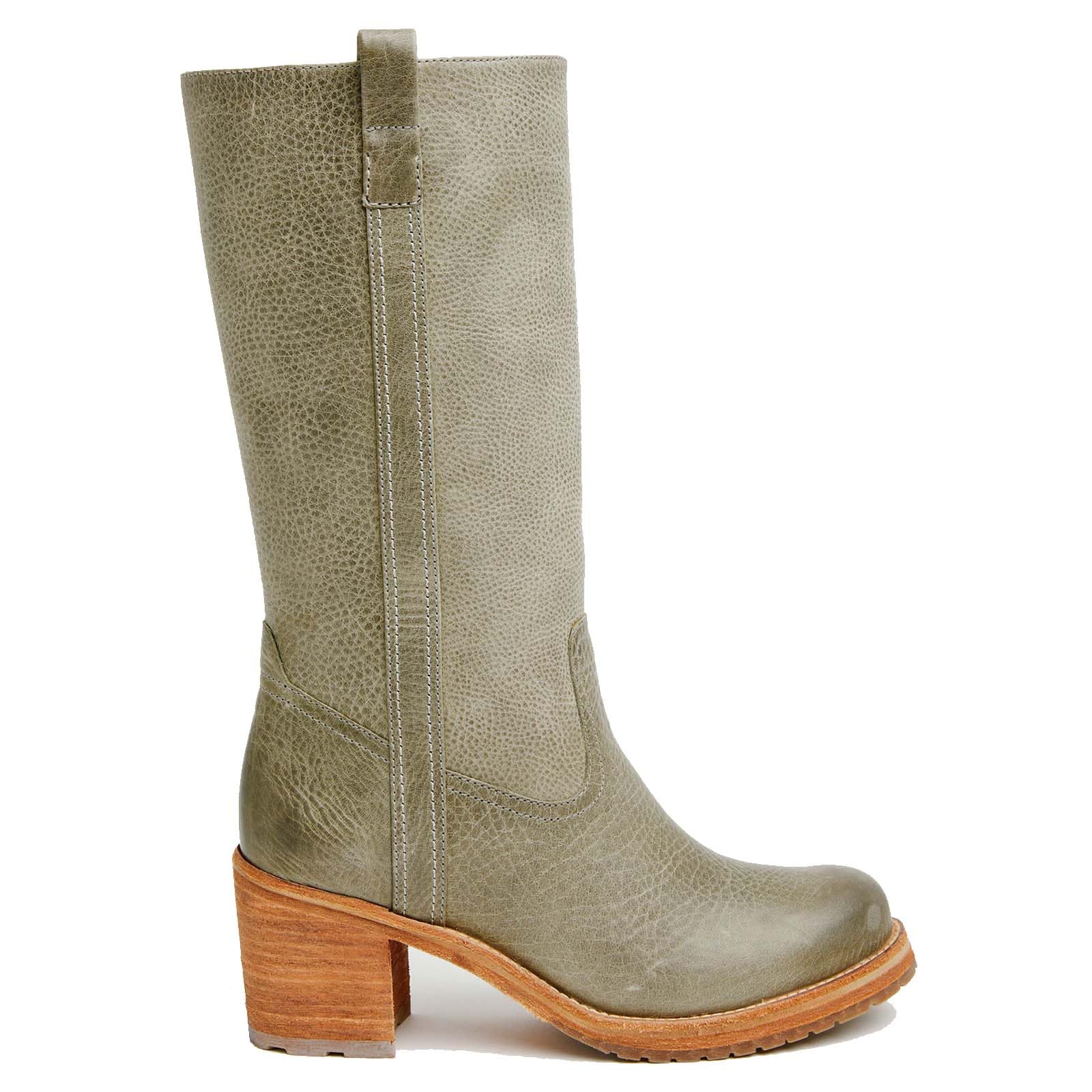 Mid Calf Boots for Women Chunky Block Heel Knee High Boot Pull on Riding Fall Boots Round Toe