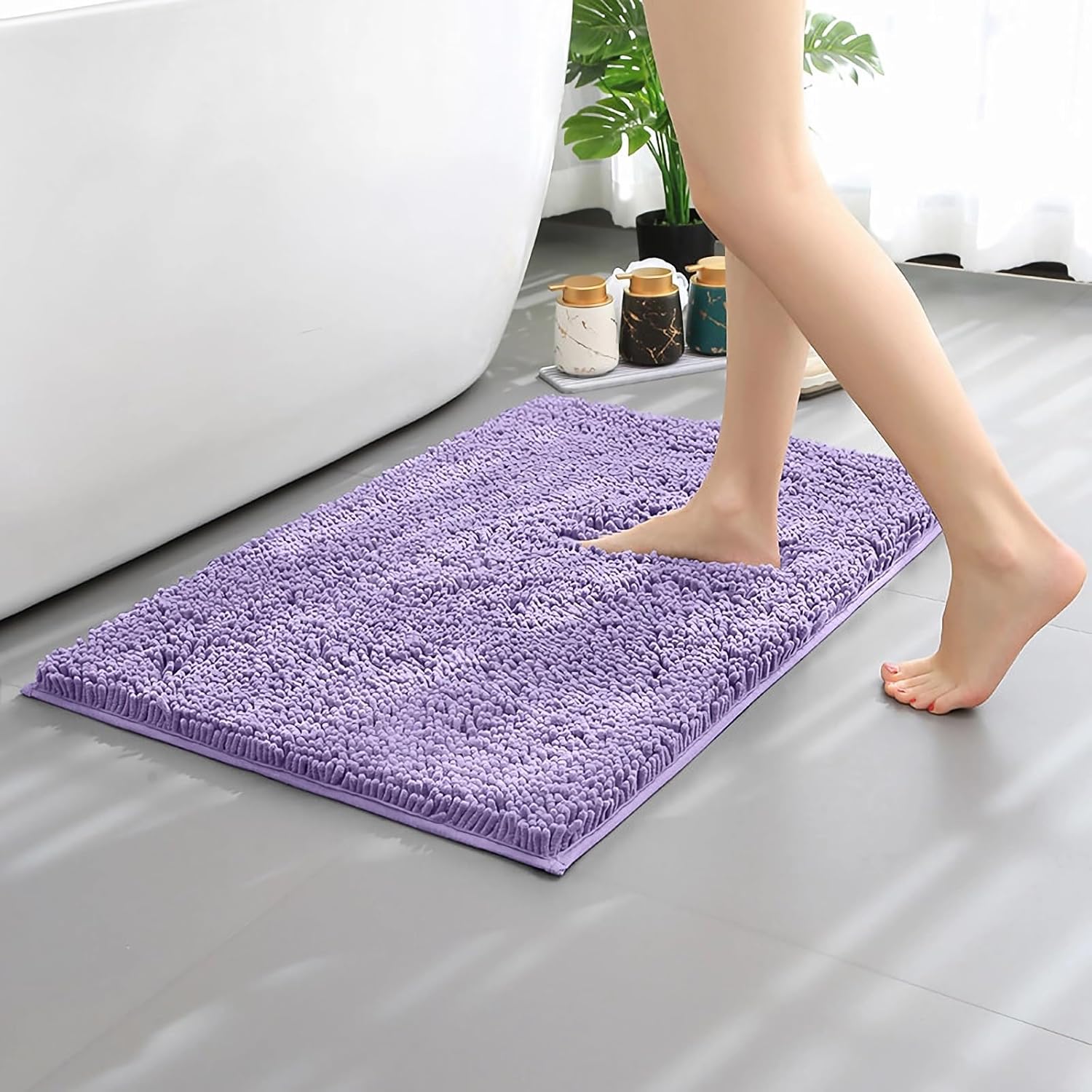 Bathroom Rugs Mat 70x24 Long Non Slip Chenille Bath Mats Bath Rugs for Bathroom Shower Purple
