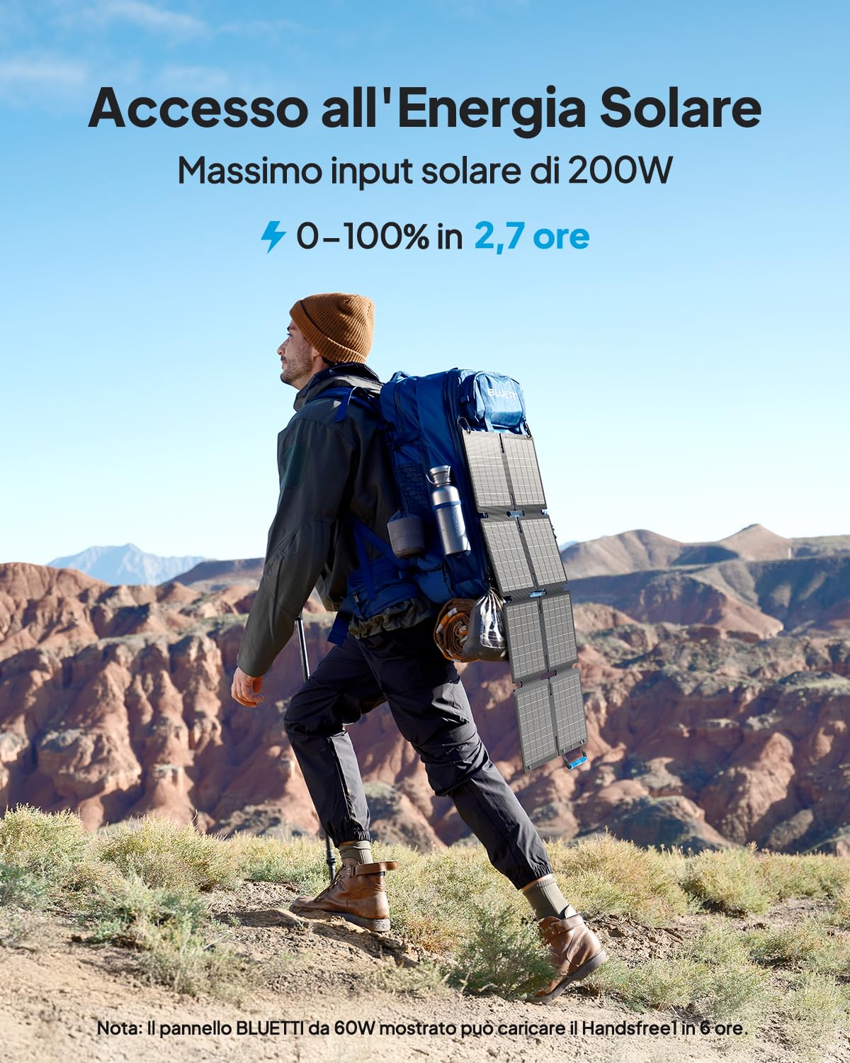 BLUETTI Handsfree 1 Centrale Elettrica a Zaino con 60W Pannello Solare, 268,8Wh 300W Batteria LFP con 42L Zaino, Tutto in Uno Sistema di Energia Solare per Campeggio, Fotografia,Viaggio