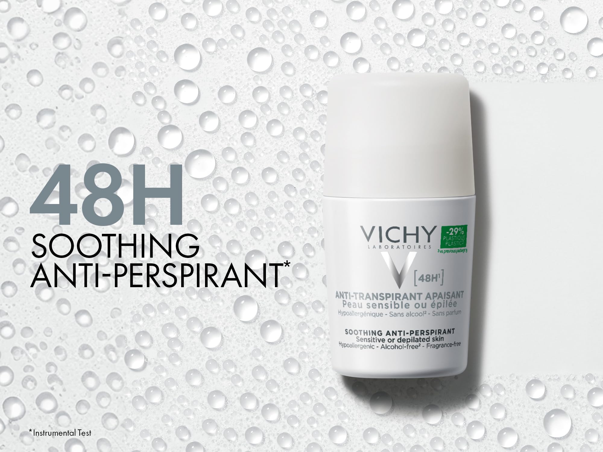 Vichy Soothing 48H Deodorant Roll-On for Sensitive Skin 50ml – Gentle Anti-Sweat & Anti-Odour Protection, Calms Irritation, No White Marks, Alcohol-Reduced Comfort