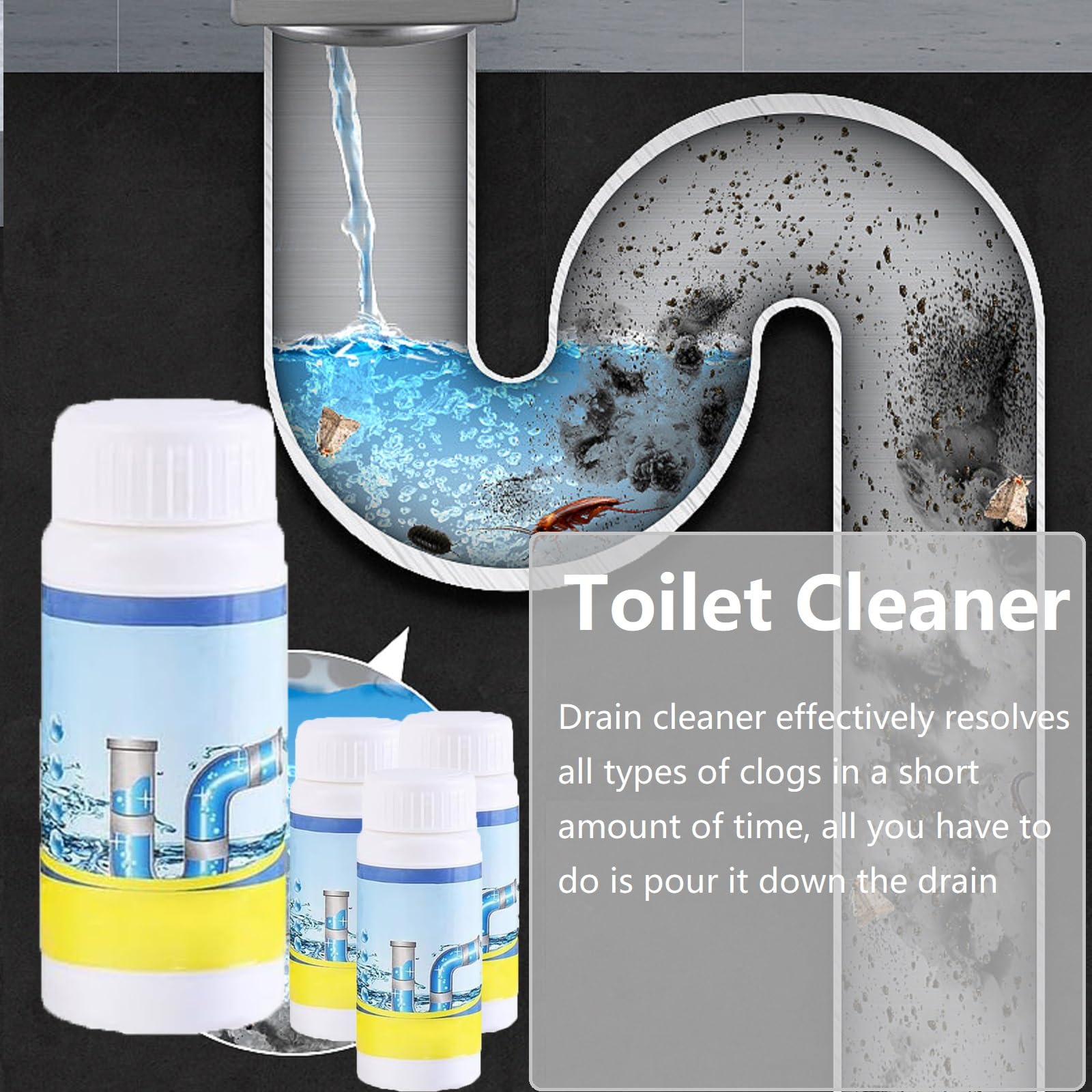 Sink and Drain Cleaner,Dragage de Tuyaux pour Toilettes,Pipe Dredge Déodorant Foam Cleaner,110g Portable Powder Cleaning Tool,Convient pour Déboucher Tuyaux dans Cuisines et Salles de Bains(4 Pièces)
