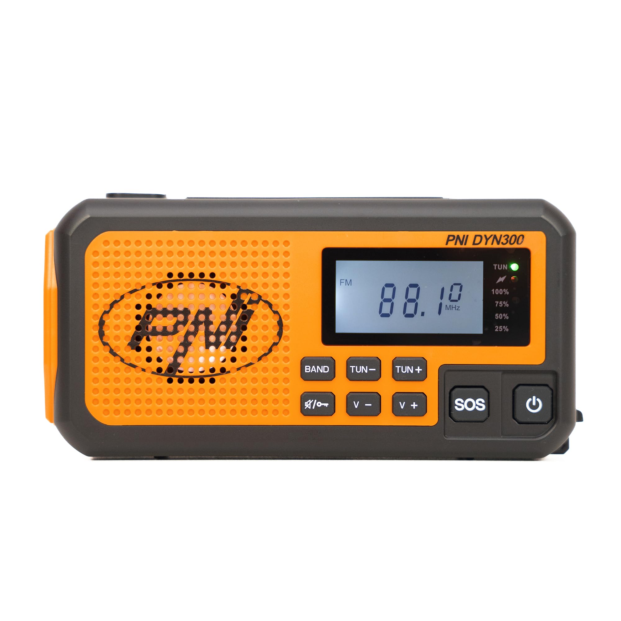 Radio Portable PNI DYN300, avec Dynamo, Chargement Solaire, Lampe de Poche, powerbank 4000 mAh, SOS, IPX3, Orange