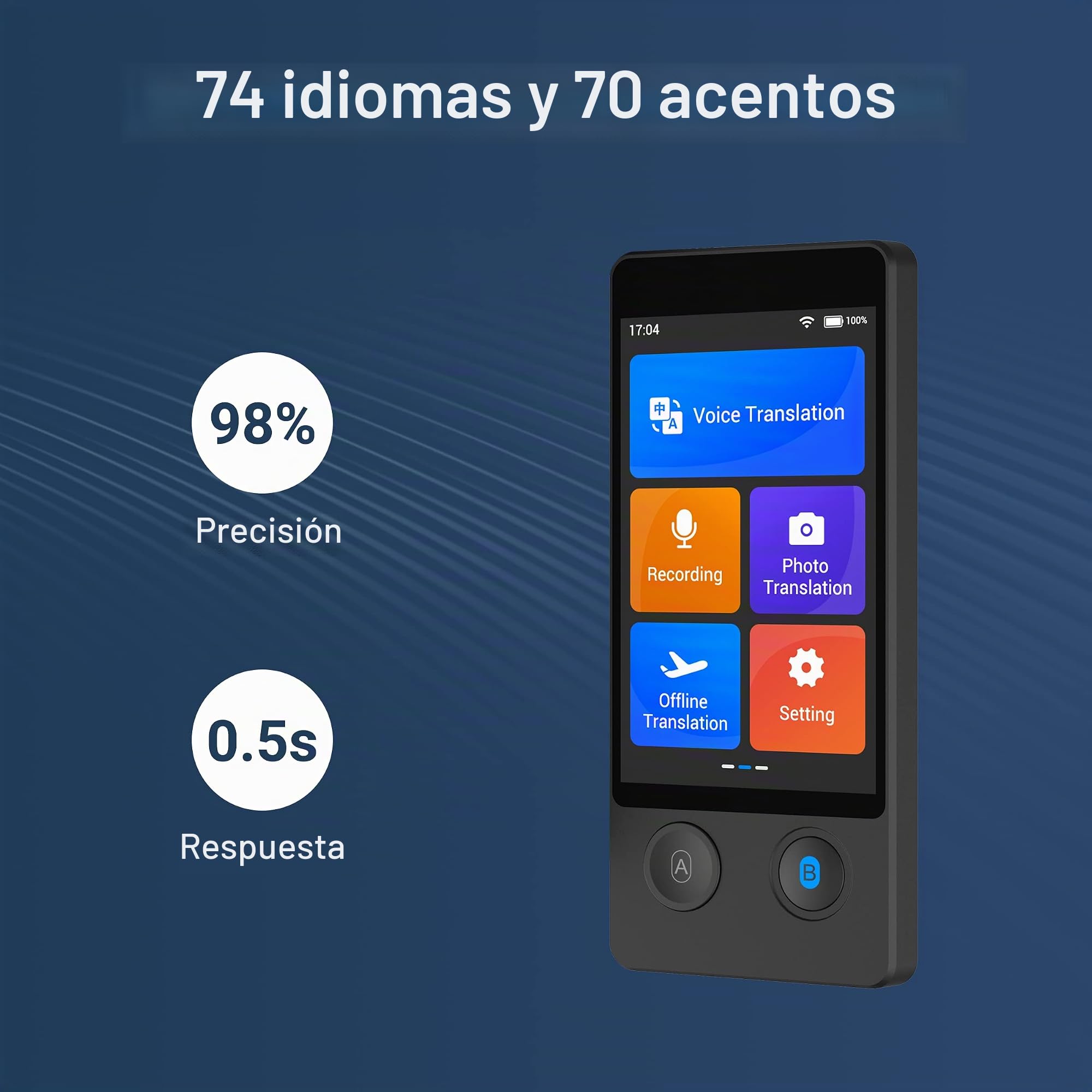 ANFIER Dispositivo Traductor de Idiomas sin Conexión [W12] 144 Idiomas y Acentos 97% de Precisión 0.5S de Respuesta