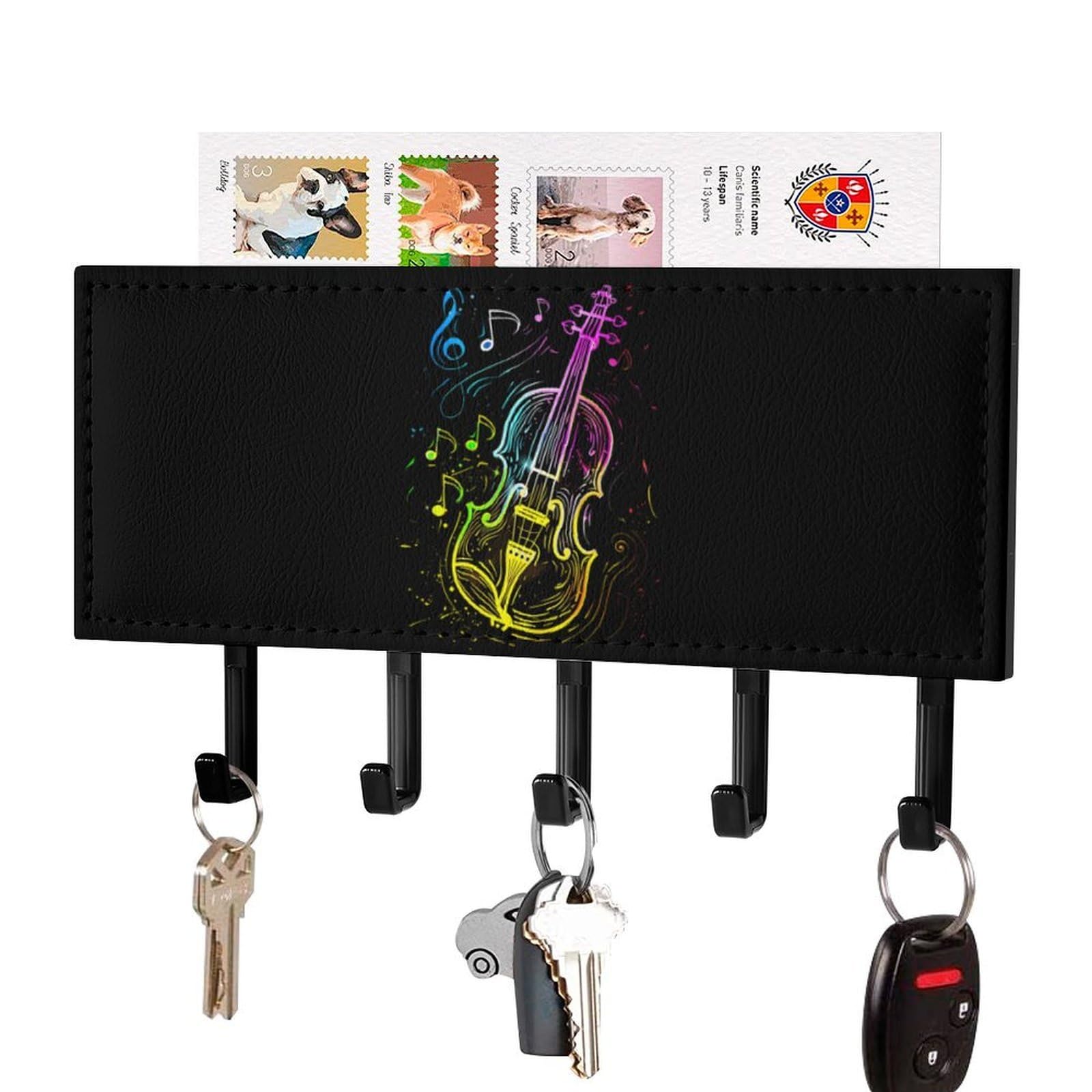 NCLQVJXZKHW Colorful Violin Music Notes Key Holder with 5 Hooks Key Hooks Wall Mounted Key Racks Key Hanger Organiser Shelf