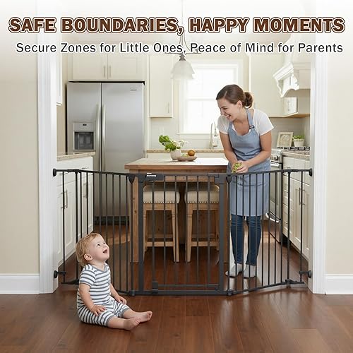 Miniatura 6 de Mumeasy Puerta de bebé extra ancha negra para 5 paneles