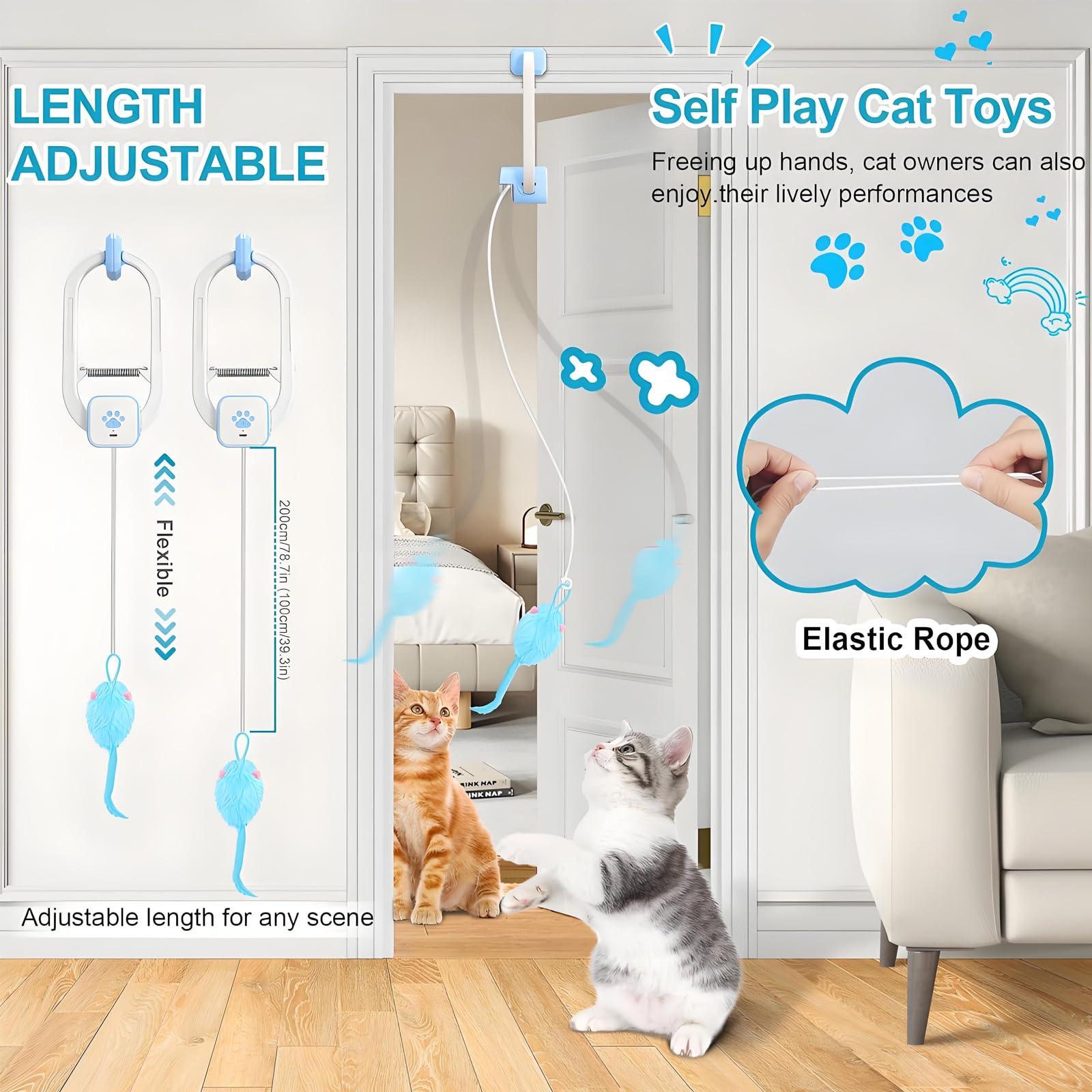 Jouet interactif Automatique rétractable Suspendu pour Chats d'intérieur, enrichissement motorisé Rechargeable pour soulager l'ennui Blue