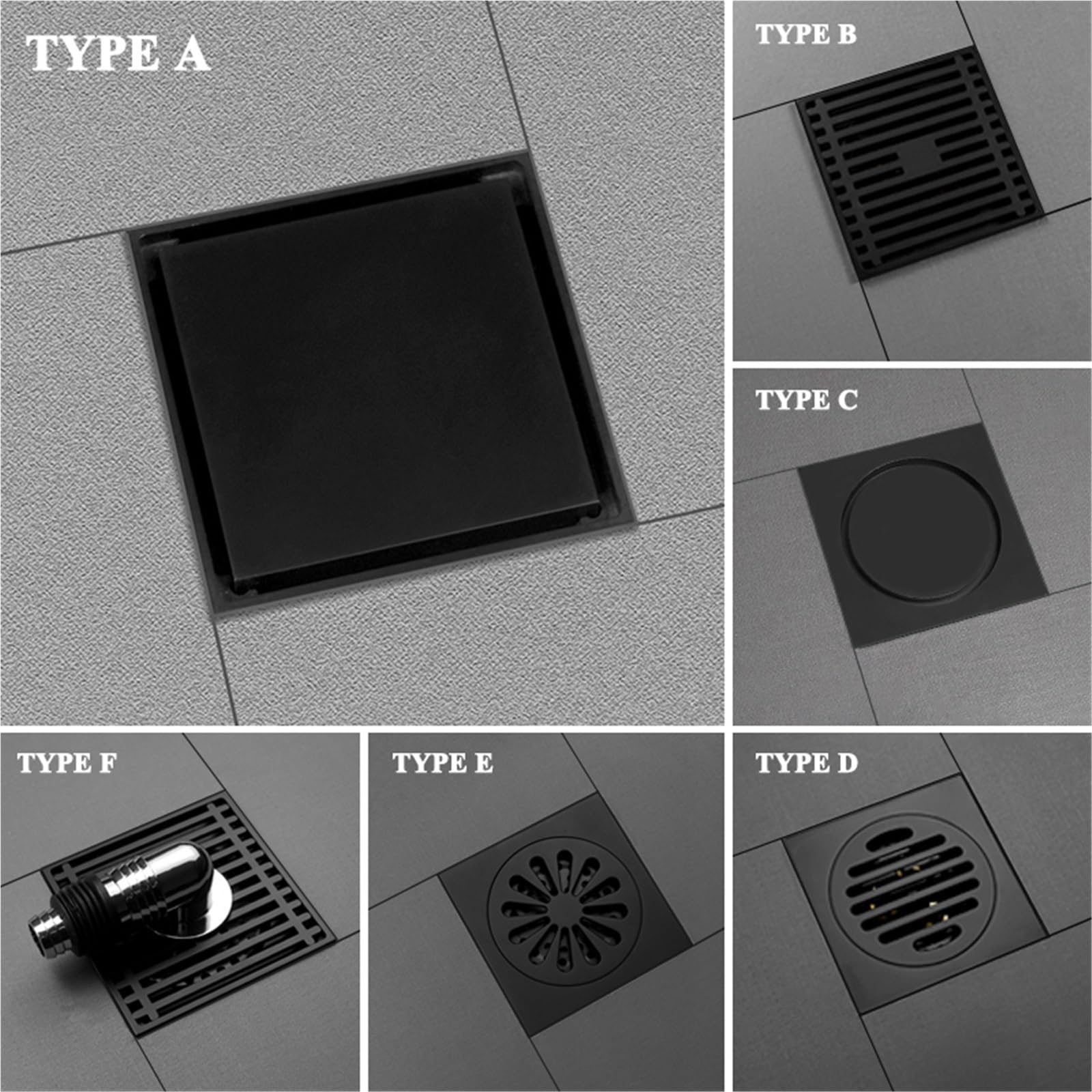 Drenaje De Suelo Desagüe de Suelo Invisible for baño, balcón, Lavadora, latón, Drenaje rápido, Inserto Azulejos, desagües Cuadrados para Lavabo(Type A)