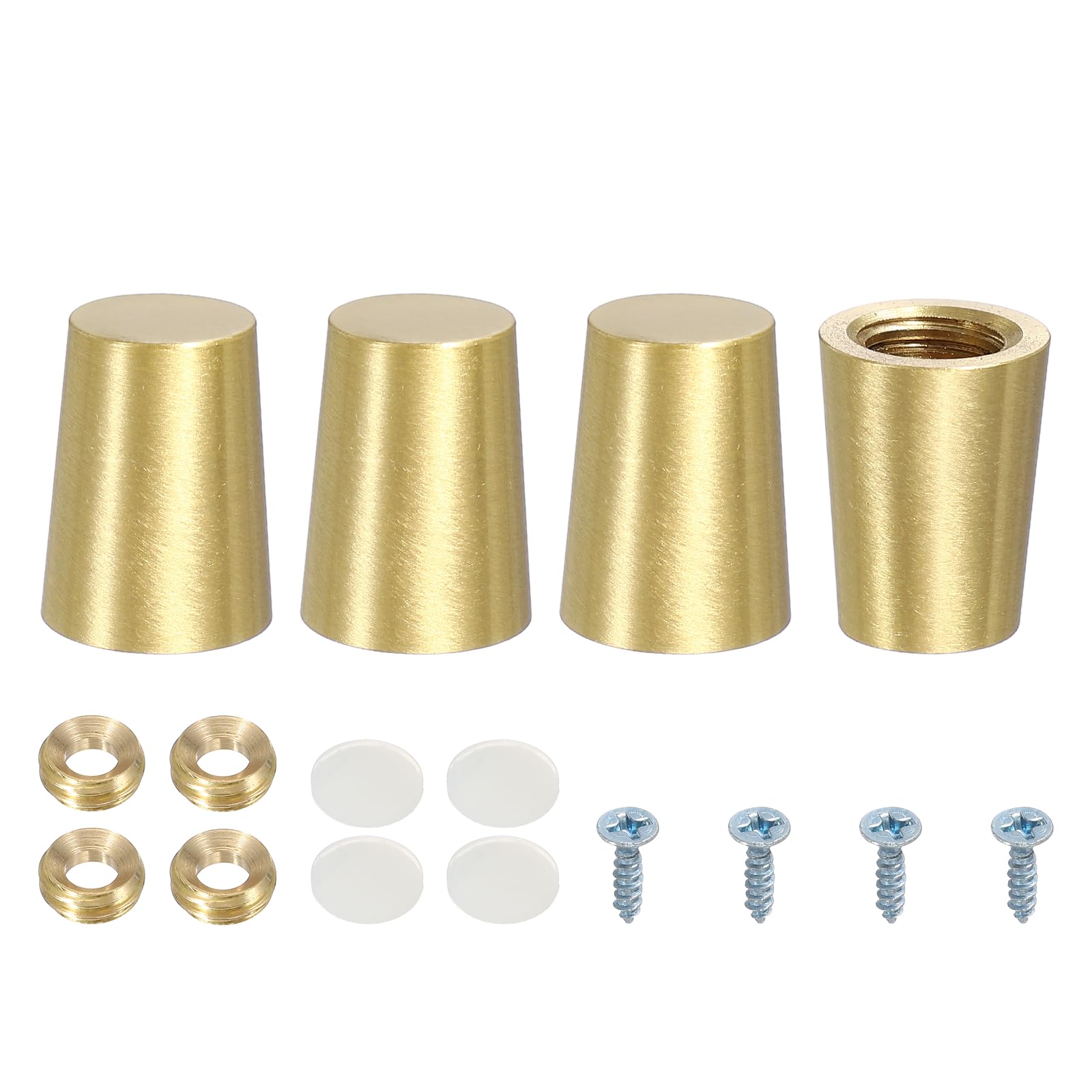 sourcing map 4Pcs Brass Cutting Board Feet, 0.59" x 0.79" Non Slip Mini Cabinet Leg Feet with Screws and Washers for Wood Boards Box Display Tray Riser