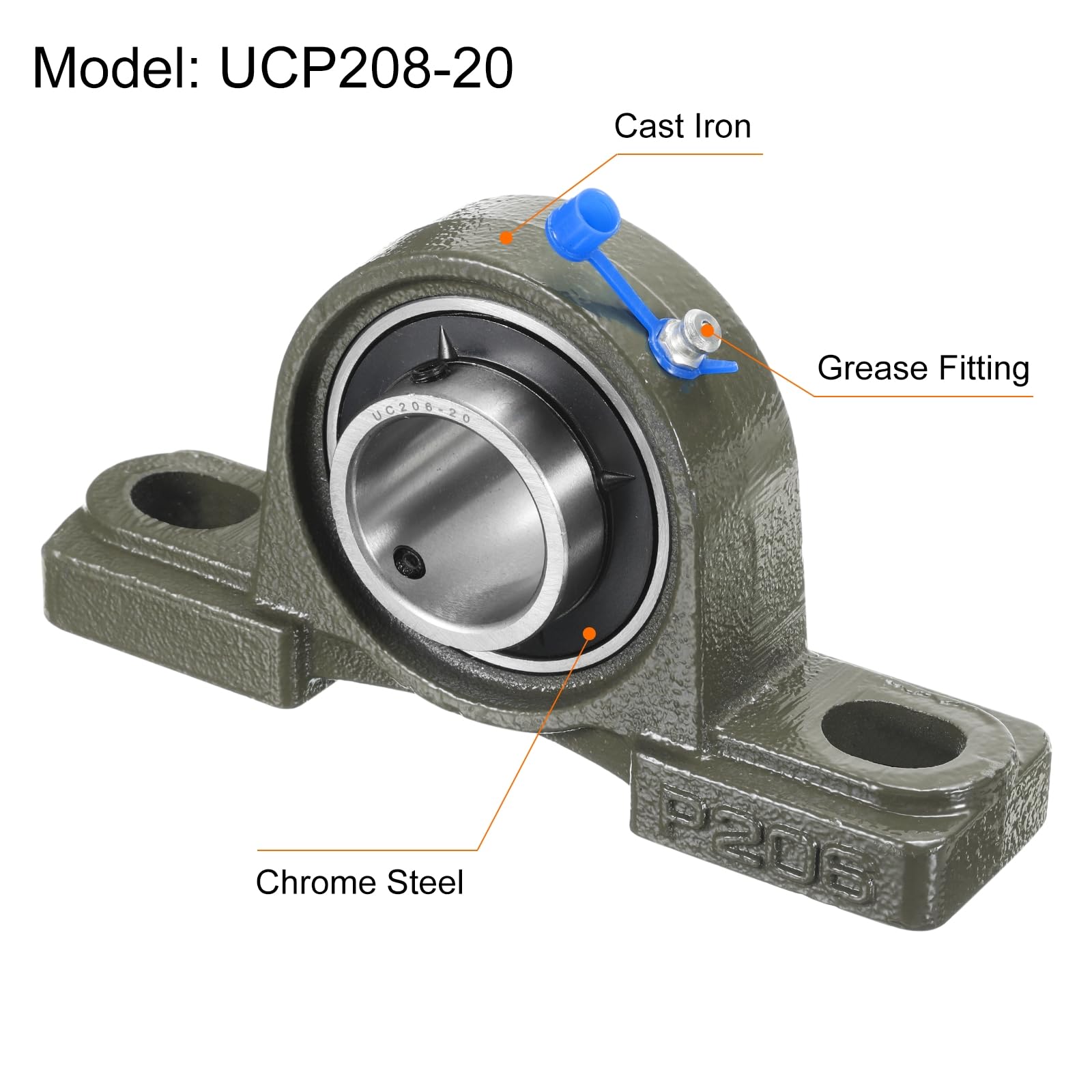 QUARKZMAN 2 Pz UCP206-20 Cuscinetti a Piastra a Cuscino da 1-1/4 Pollici di Diametro, Auto-Allineanti, Base in Ghisa Massiccia con Cuscinetti in Acciaio al Cromo Montati