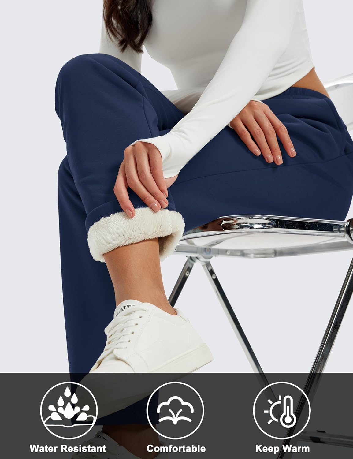 MAGCOMSEN Women's Sherpa Lined Sweatpants Winter Warm Fleece Pants Water Resistant Heavy Insulated Thermal Pants Outdoor - Image 5