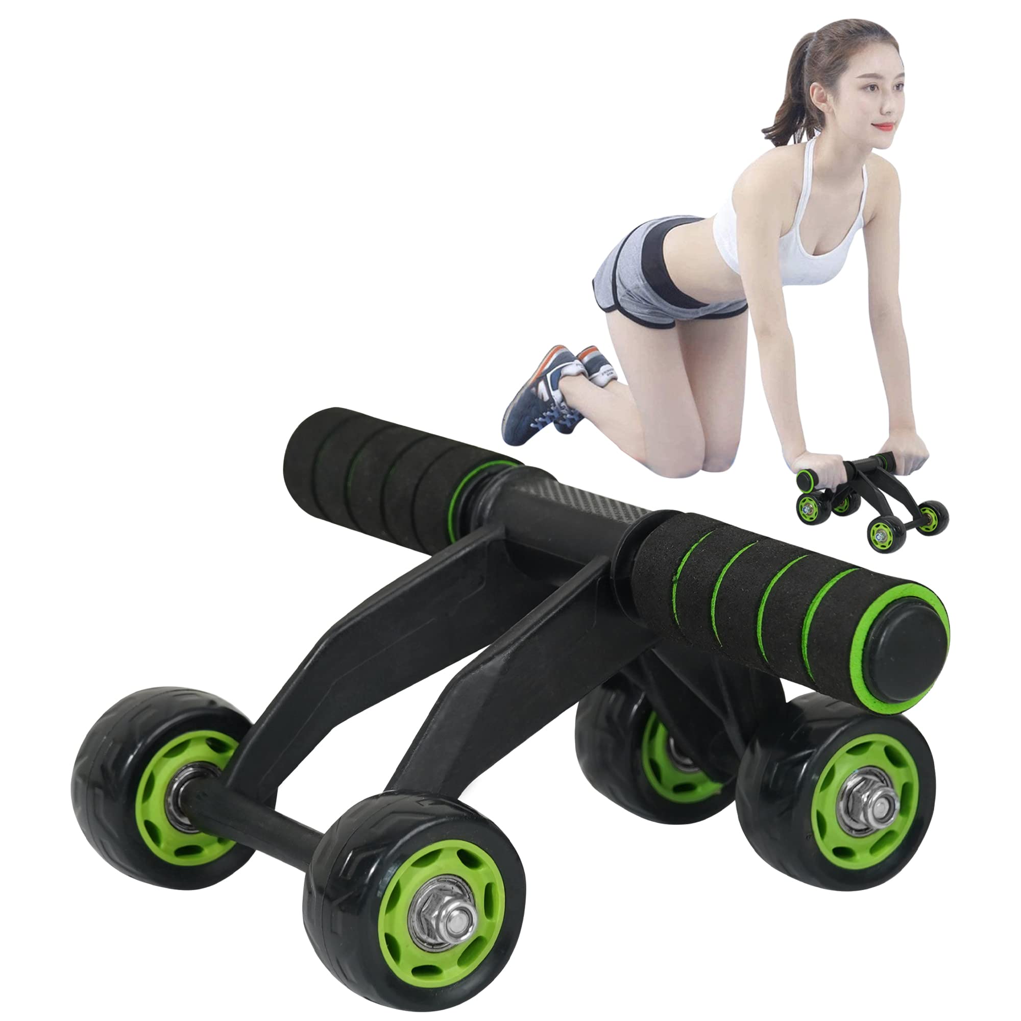 Quick Fit ab Wheel Roller | Ab Exerciser | Abdominal Wheel | Fitness ab Roller with Knee Mat for Men & Women | Fitness Accessories for Home & Gym (4 Wheel ab roller- Green)-image-43