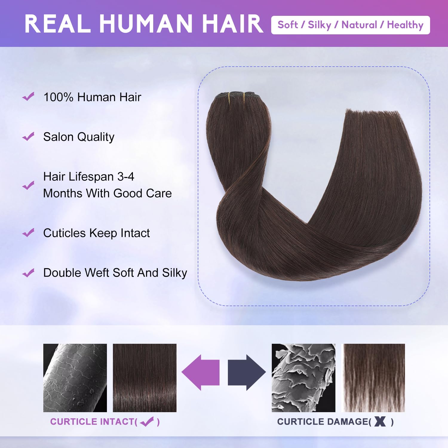 Dark Brown Clip in Hair Extensions Real Human Hair Invisible Seamless Remy Human Hair Clip in Extensions for Women 18 Inch 100g, 8pcs Per Set with Double Weft