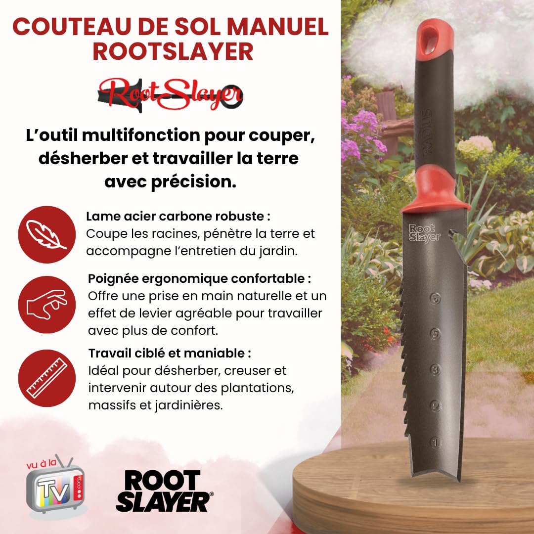 Venteo - Couteau de Sol Manuel Rootslayer | Lame Acier Carbone Dentée et Tranchant Lisse Affûtable | Desherbeur Manuel Précis pour Racines et Terre Compacte | Outils Jardinage Potager Massifs