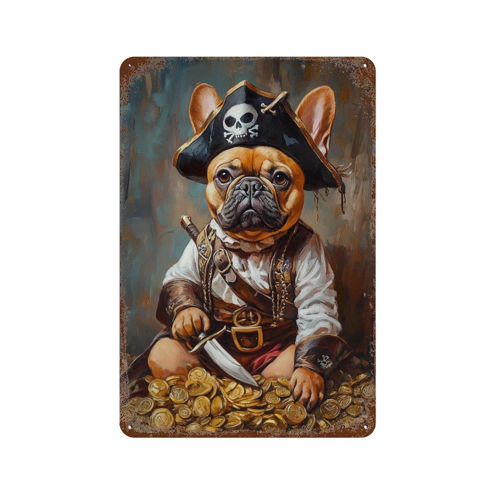 Garage Style Pirate Dog Treasure Chest-20 Weathered Tin Sign 11.8"x7.9", Old School Wall Decor for Bar And Workshop
