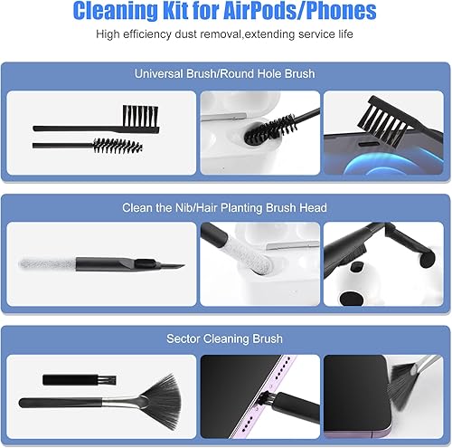 Miniatura 5 de Kit de limpieza para auriculares Airpods 18 en 1, kit de teclado limpiador de pantalla con todo el sistema de limpieza para limpiar auriculares,