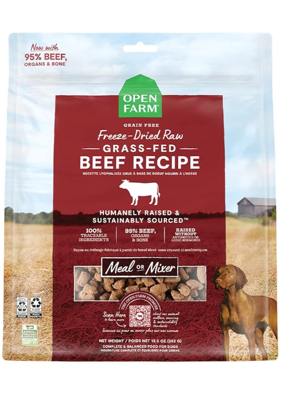 Open Farm Freeze Dried Raw Dog Food, Humanely Raised Meat Recipe with Non-GMO Superfoods and No Artificial Flavors or Preservatives (3.5 Ounce (Pack of 1), Grass Fed Beef Recipe)