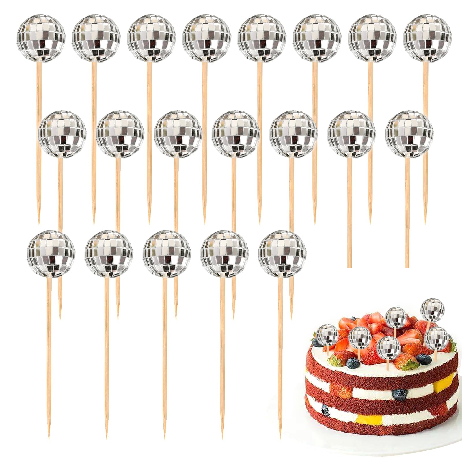 Ball Cake Toppers Decorations, 20 Pcs Silver Balloon Cake Topper Mini Glitter Cakes Topper Balls for Dessert Birthday Cakes Decorating