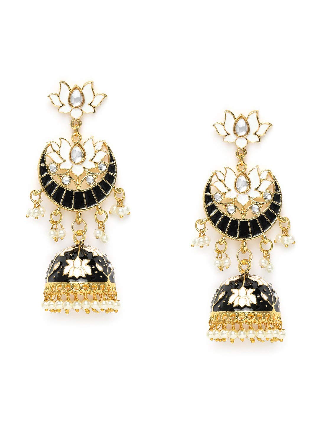 Zaveri Pearls Black & White Meenakari Lotus Design Traditional Kundan Jhumki Earring For Women-ZPFK18767 (B0DCS9318X) Amazon Price History, Amazon Price Tracker