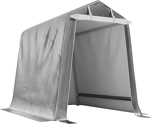 Shintenchi Cobertizo portátil de 6 x 8 pies, almacenamiento al aire libre de 7 pies de alto con lona resistente a los rayos UV e impermeable, garaje