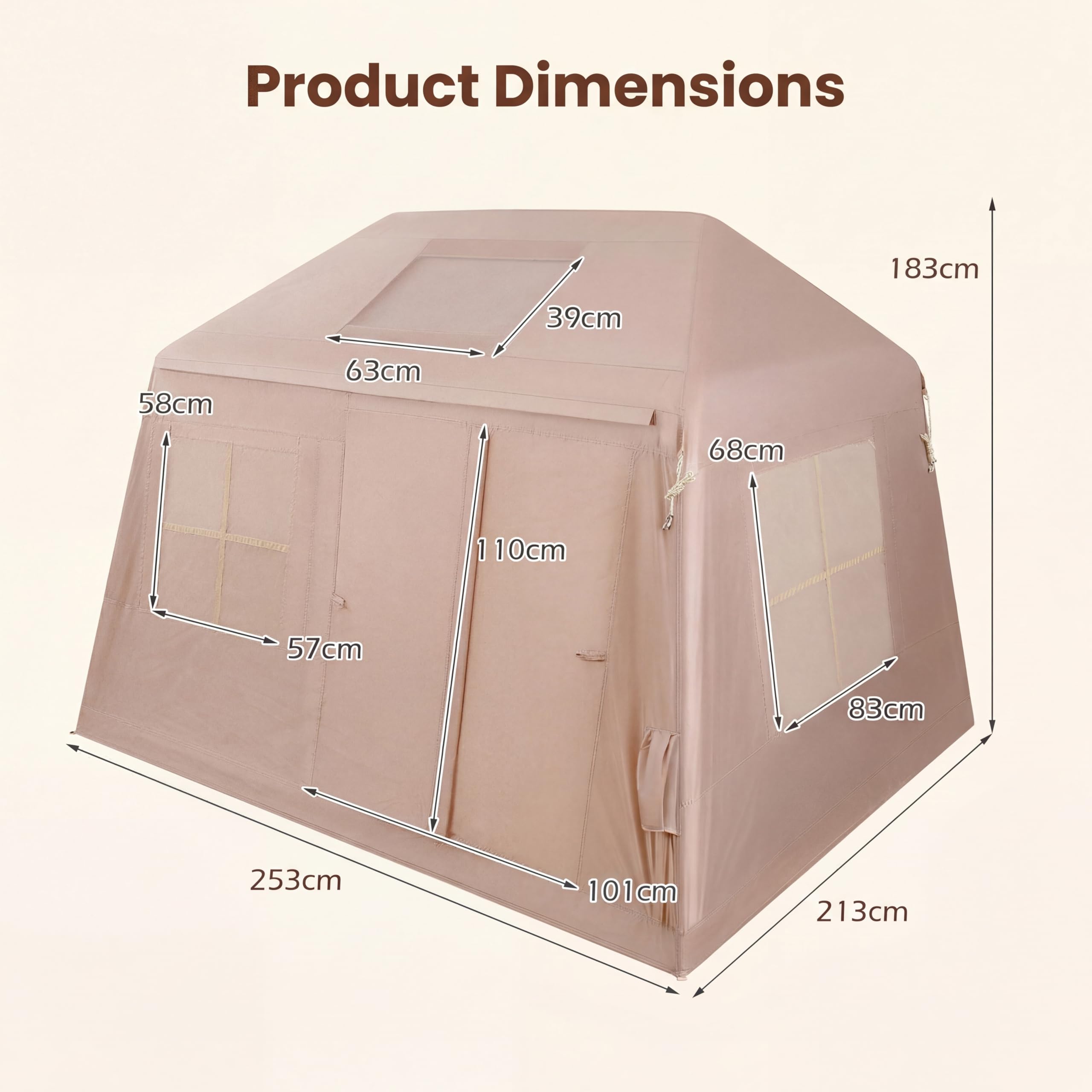 HOMASIS Tienda de Campaña Hinchable para 4-6 Personas | Tienda Inflable con Bomba, Puertas y Ventanas de Malla, Toldo y Bolsa de Transporte, Carpa Portátil para Camping, Senderismo