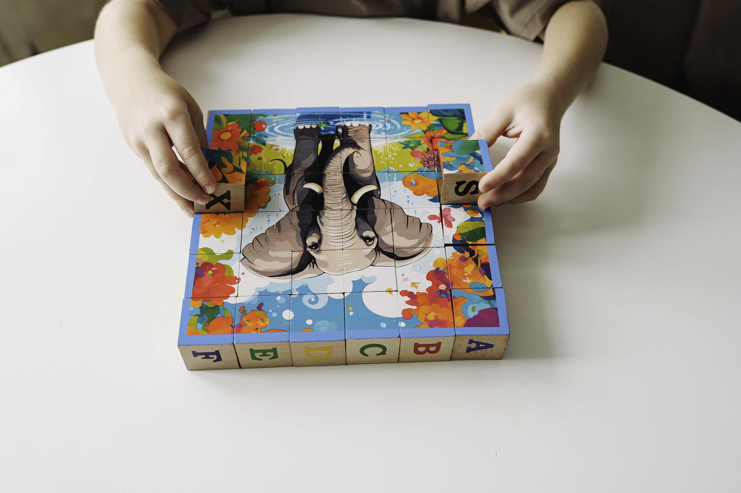 CUBICS – Puzzle Montessori 6-en-1 en Bois Naturel sans Plastique – 36 Cubes – 6 Puzzles Éducatifs Lettres, Chiffres et Animaux – Jouet Enfant dès 3 Ans – Idée Cadeau Noël ou Anniversaire