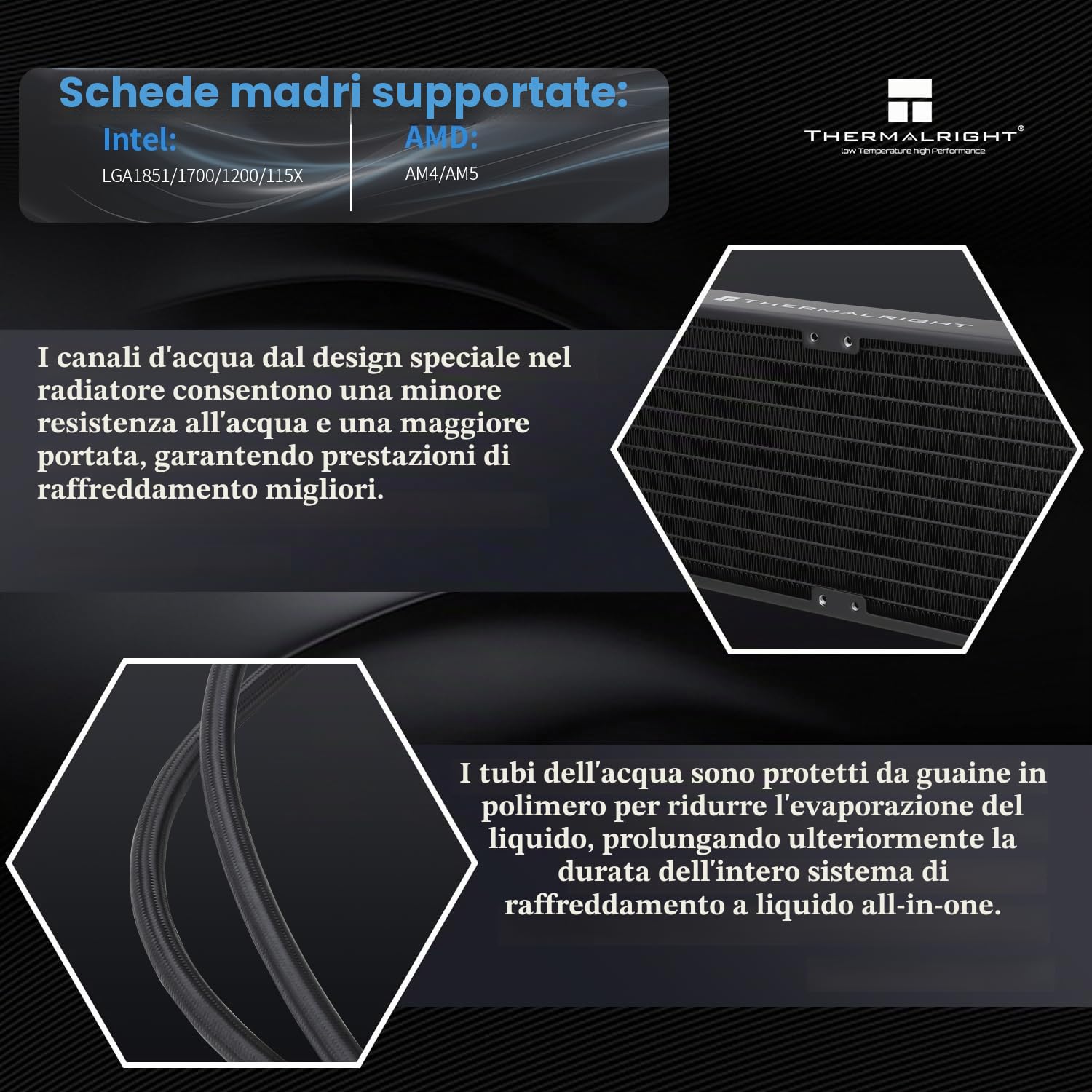 Thermalright Frozen Prism 240 Black ARGB Dissipatore ad acqua liquida per CPU con ventola PWM, dissipatore di calore a raffreddamento ad acqua integrato per AM4/AM5, Intel LGA1700/115x/1200/1851
