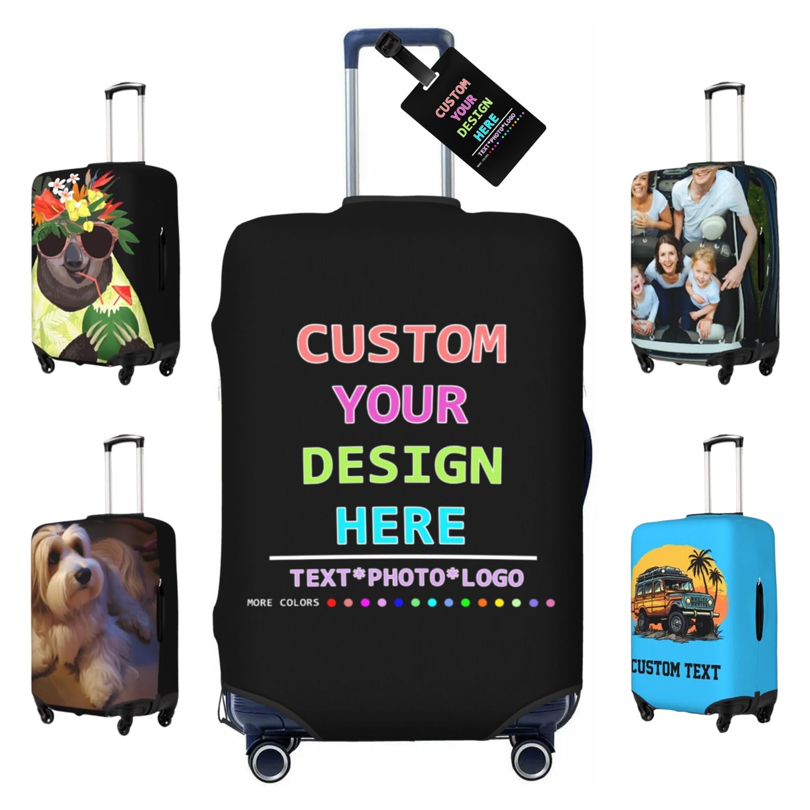 ＨＡＯＡＮＧＺＨＥ Personalized Suitcase Cover, Custom Luggage Cover with Photo Text Customize Your Image/Name/Logo Luggage, Washable Anti-Scratch Baggage Covers, for Suitcase Elastic Protective Covers