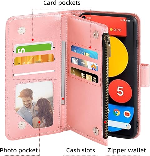 Miniatura 2 de Asuwish Funda de teléfono para Google Pixel 5 con protector de pantalla de vidrio templado y soporte de tarjeta de crédito con tapa de flores,